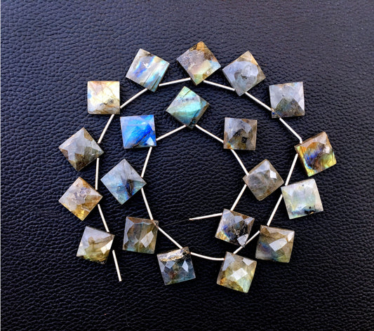 Amazing Quality 1 Strand Natural Labradorite Gemstone,19 Pieces Faceted Square Shape Size 14-16 MM Blue Flash Making Jewelry Wholesale Rate