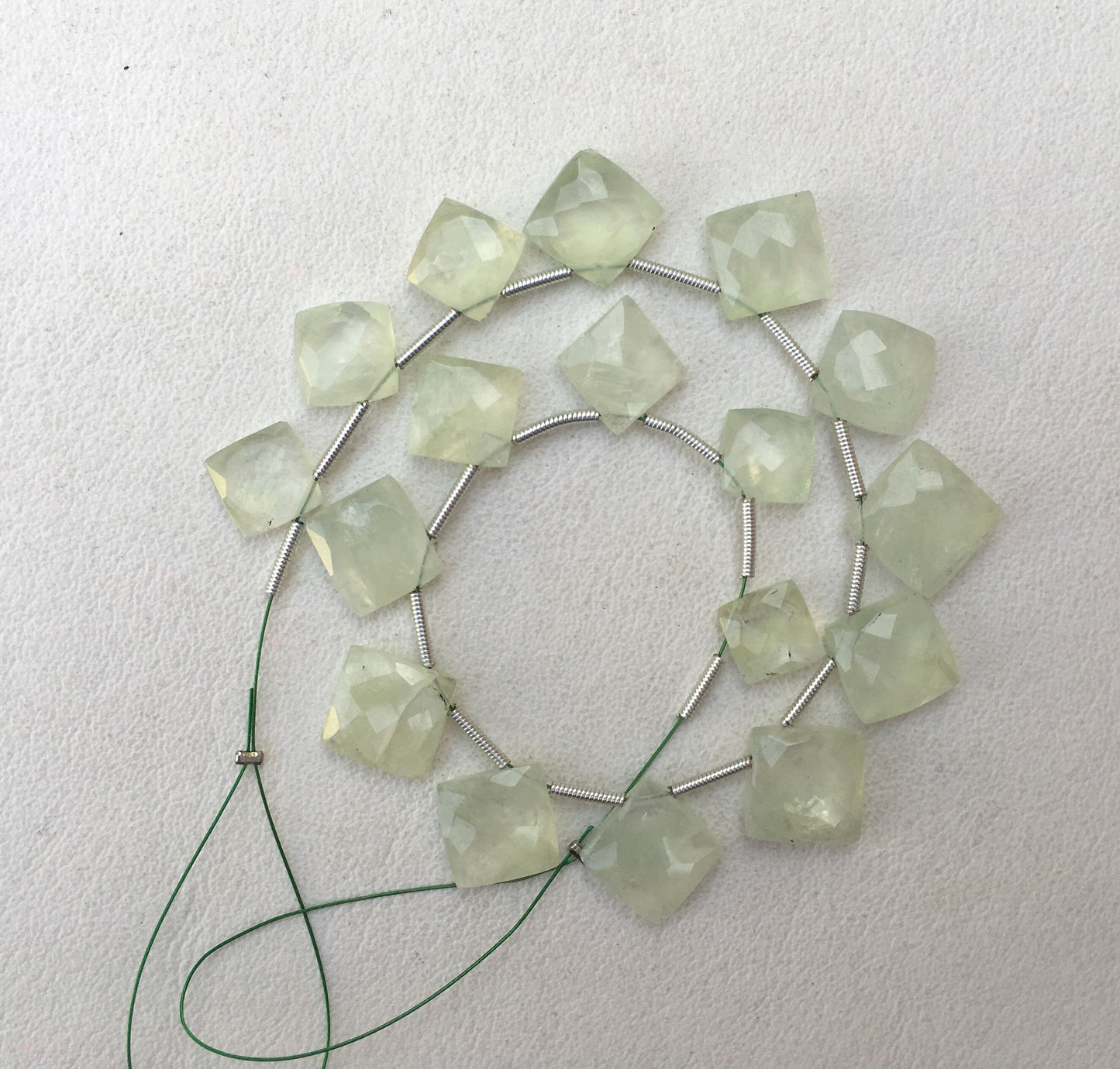 Evergreen sale Natural Prehnite Gemstone,17 Pieces Faceted Square Shape Beads,Size 8-11 MM Briolette Beads Making Jewelry Wholesale Price