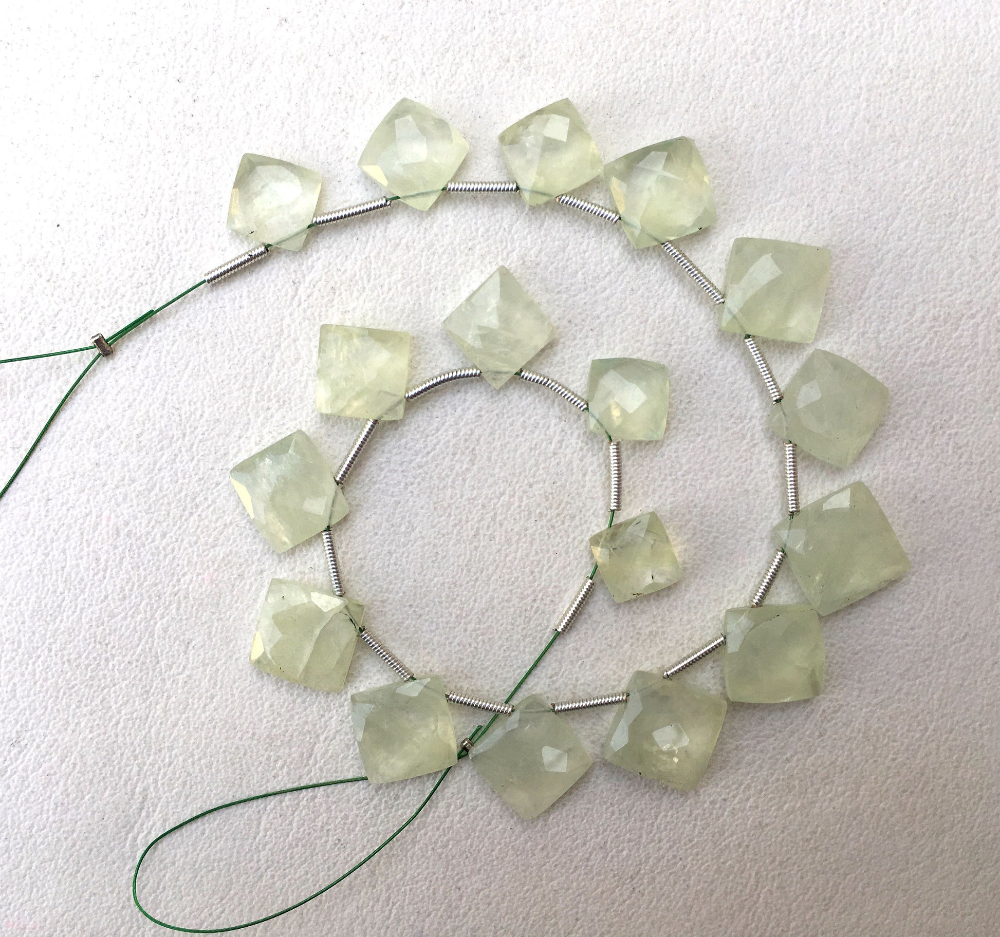 Evergreen sale Natural Prehnite Gemstone,17 Pieces Faceted Square Shape Beads,Size 8-11 MM Briolette Beads Making Jewelry Wholesale Price