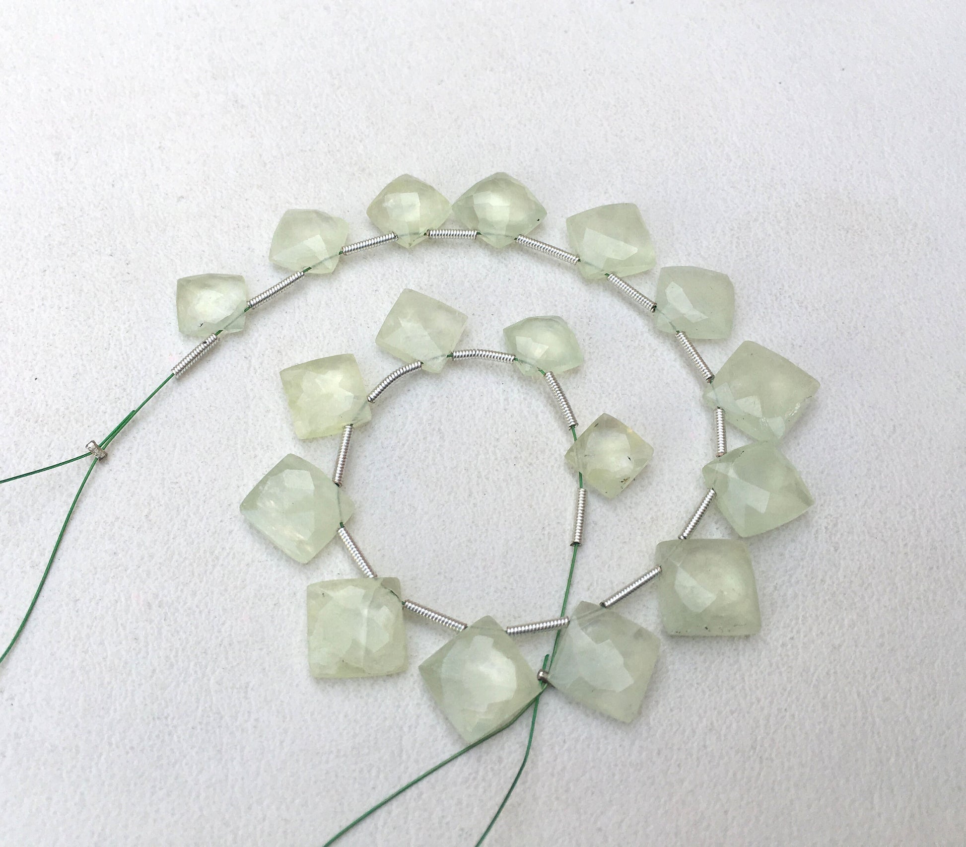 Evergreen sale Natural Prehnite Gemstone,17 Pieces Faceted Square Shape Beads,Size 8-11 MM Briolette Beads Making Jewelry Wholesale Price