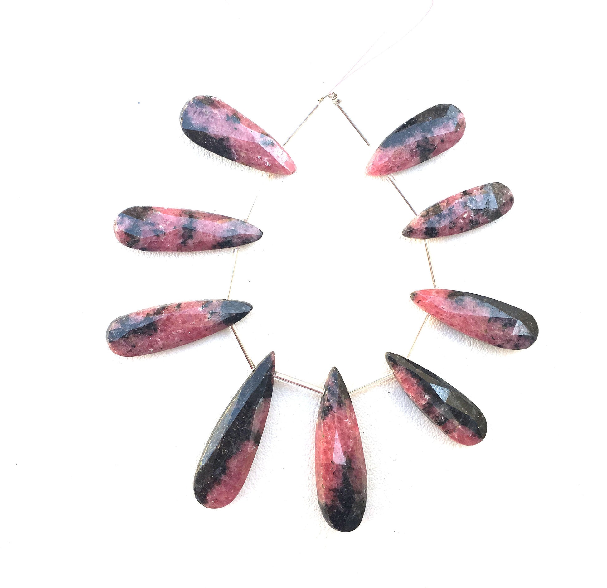 9 Pieces Natural Rhodonite Gemstone, Faceted Pear Shape Briolette Bead Size 10x26-12x40 MM Super Fine Quality Making jewelry Wholesale Price