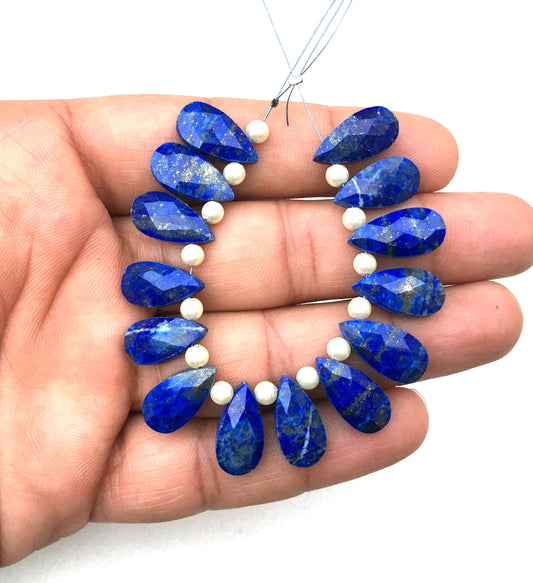 14 Pieces Natural Lapis Lazuli Gemstone, Faceted Pear Shape Beads Size 8x16 MM, AAA Quality Briolette Beads Making Jewelry wholesale Price