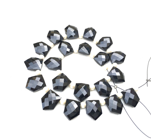 AAA Quality 1 Strand Natural Black Spinel Gemstone,21 Pieces Faceted Pentagon shape Briolette Beads,Size 10x12-10x13 MM Wholesale Price