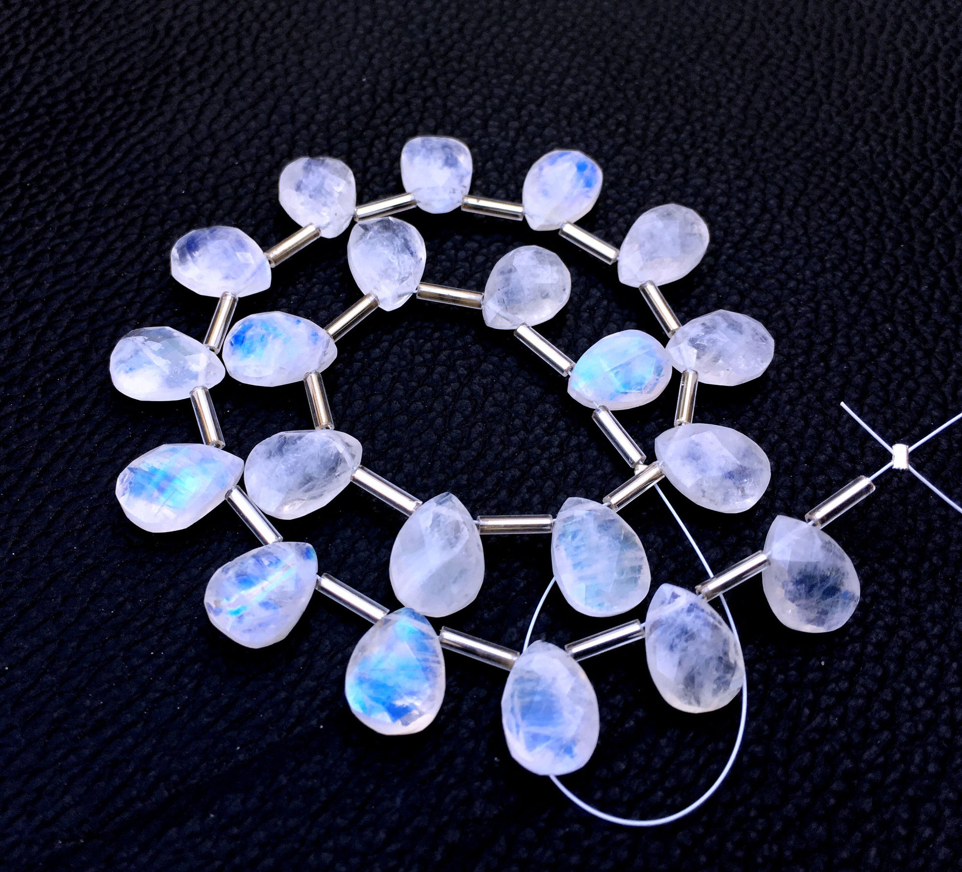 Iridescent 21 Pieces Natural Rainbow Moonstone,1 strand Faceted Pear Shape Blue Flashy Beads, Size 8x11-8.5x12 MM Making Jewelry Wholesale