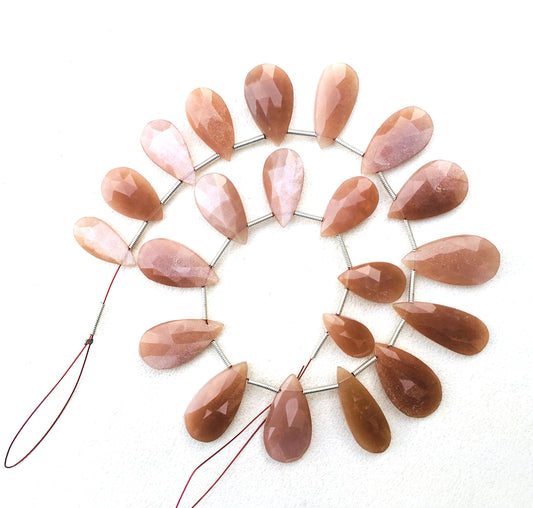 AAA Quality Natural Peach Moonstone,21 Pieces Faceted Pear shape,Size 8x15-12x23 MM Gemstone Briolette Beads,Moonstone Jewelry Wholesale