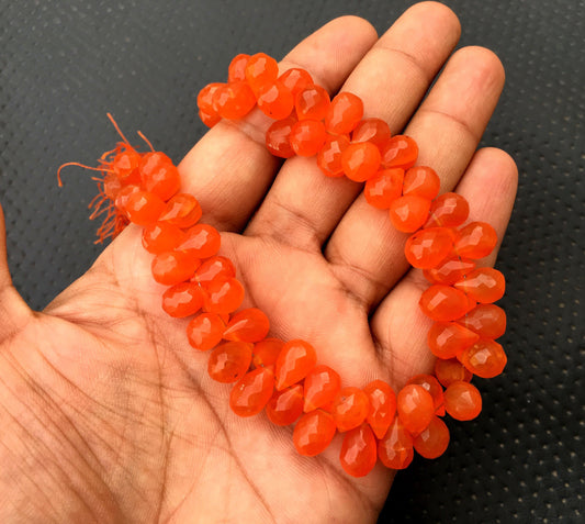 Genuine Quality 1 Strand Natural Carnelian Gemstone,Faceted Teardrop Shape Beads,Size 7x10-8x13 MM Briolette Beads Making Jewelry Wholesale