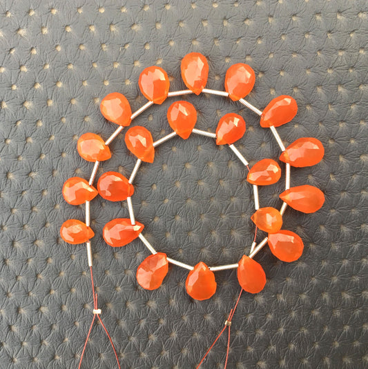 21 Pieces Natural Carnelian Gemstone,1 Strand Faceted Pear Shape,Size 6x8-8x12 MM Briolette Beads,Making Orange Jewelry Wholesale Price