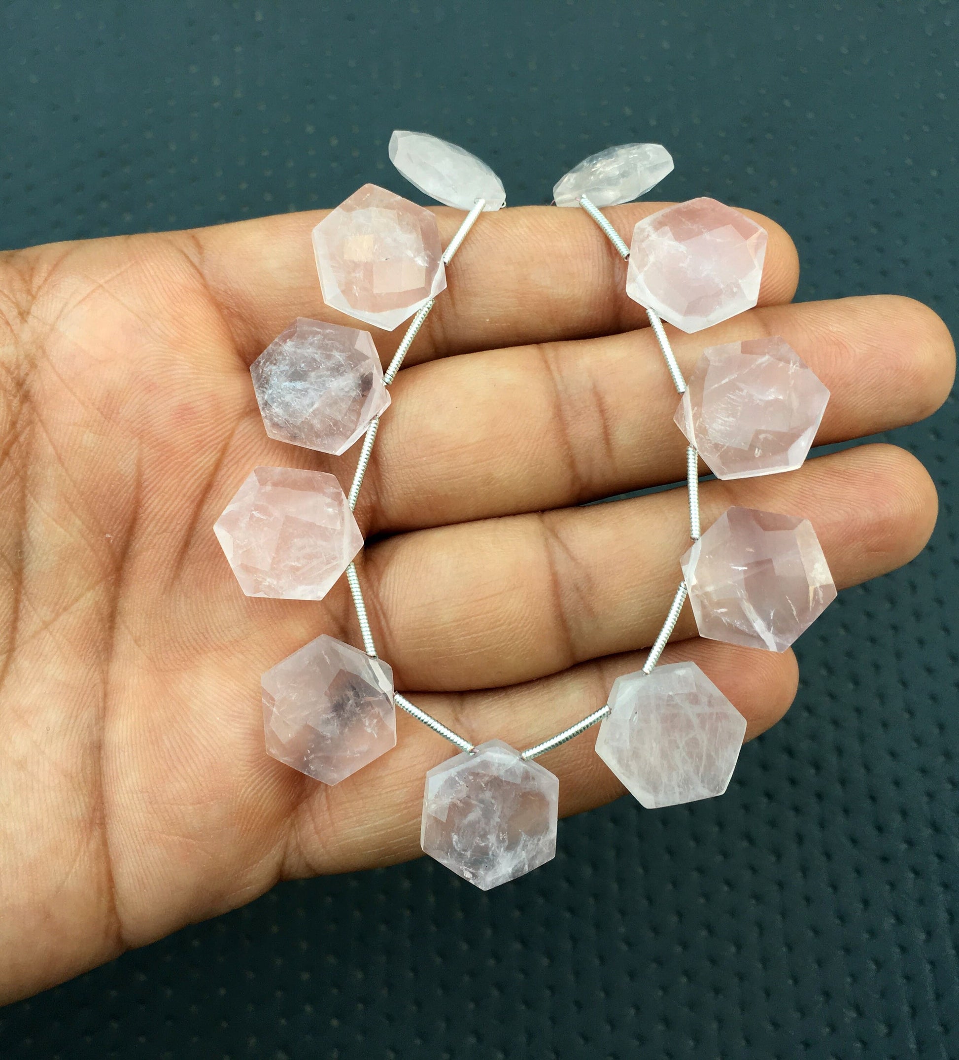 Exceptionally Lovely Stone Natural Rose Quartz Gemstone, 19 Pieces Faceted Hexagon Shape Beads,Size 14-15 MM Briolette Beads Wholesale Price