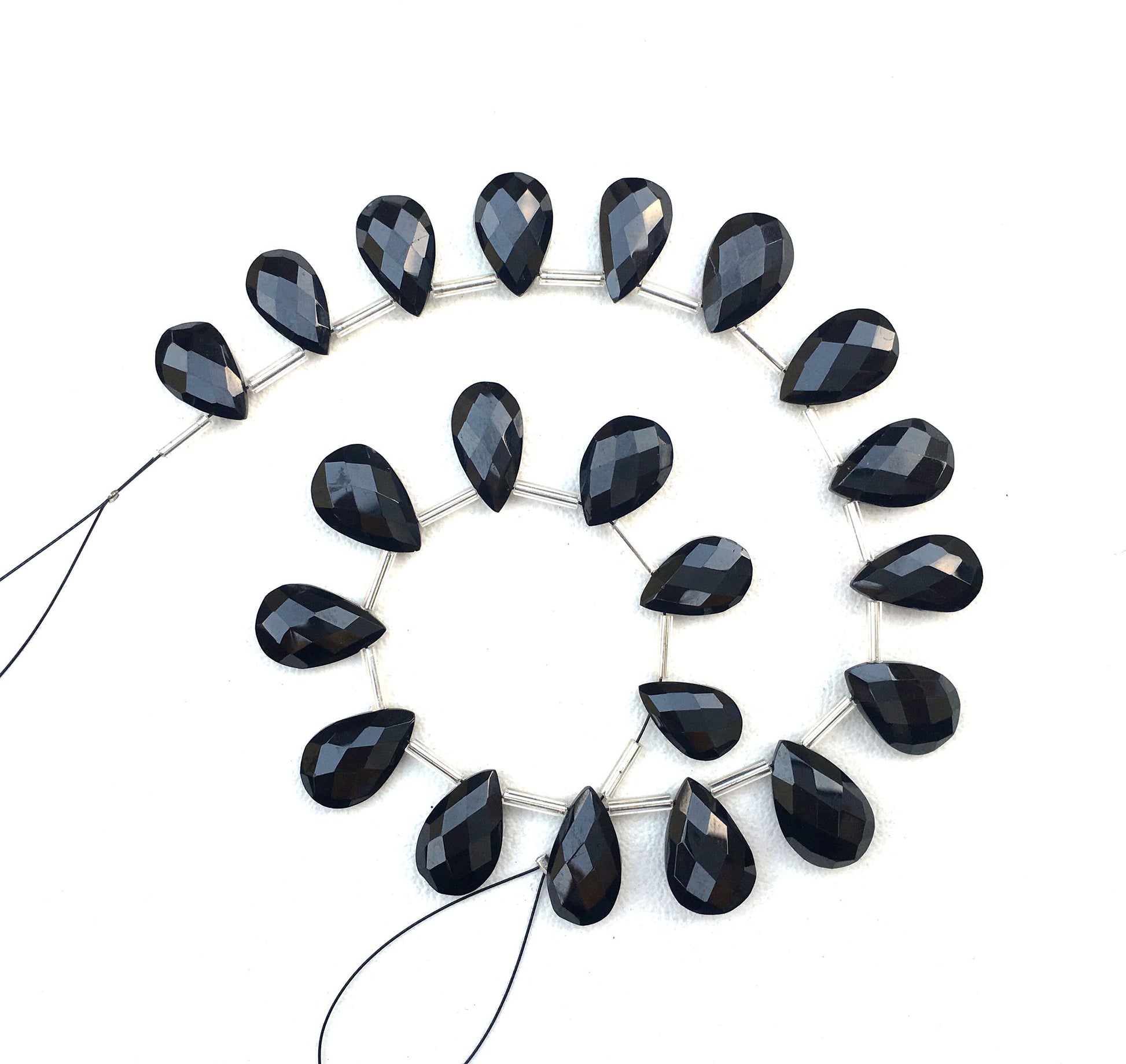 Magnificent quality Natural Black Spinel Gemstone, 21 Pieces faceted Pear Shape,Size 7x12-9x15 MM Briolette Beads Making Jewelry Wholesale