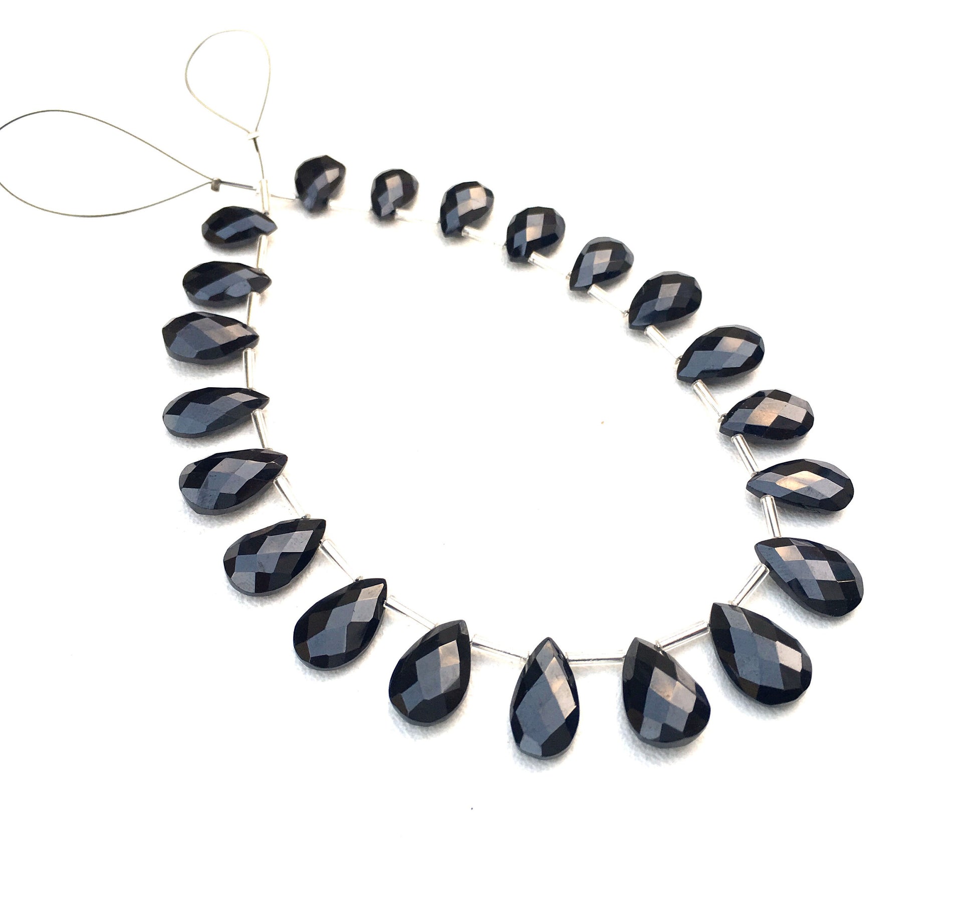 Magnificent quality Natural Black Spinel Gemstone, 21 Pieces faceted Pear Shape,Size 7x12-9x15 MM Briolette Beads Making Jewelry Wholesale