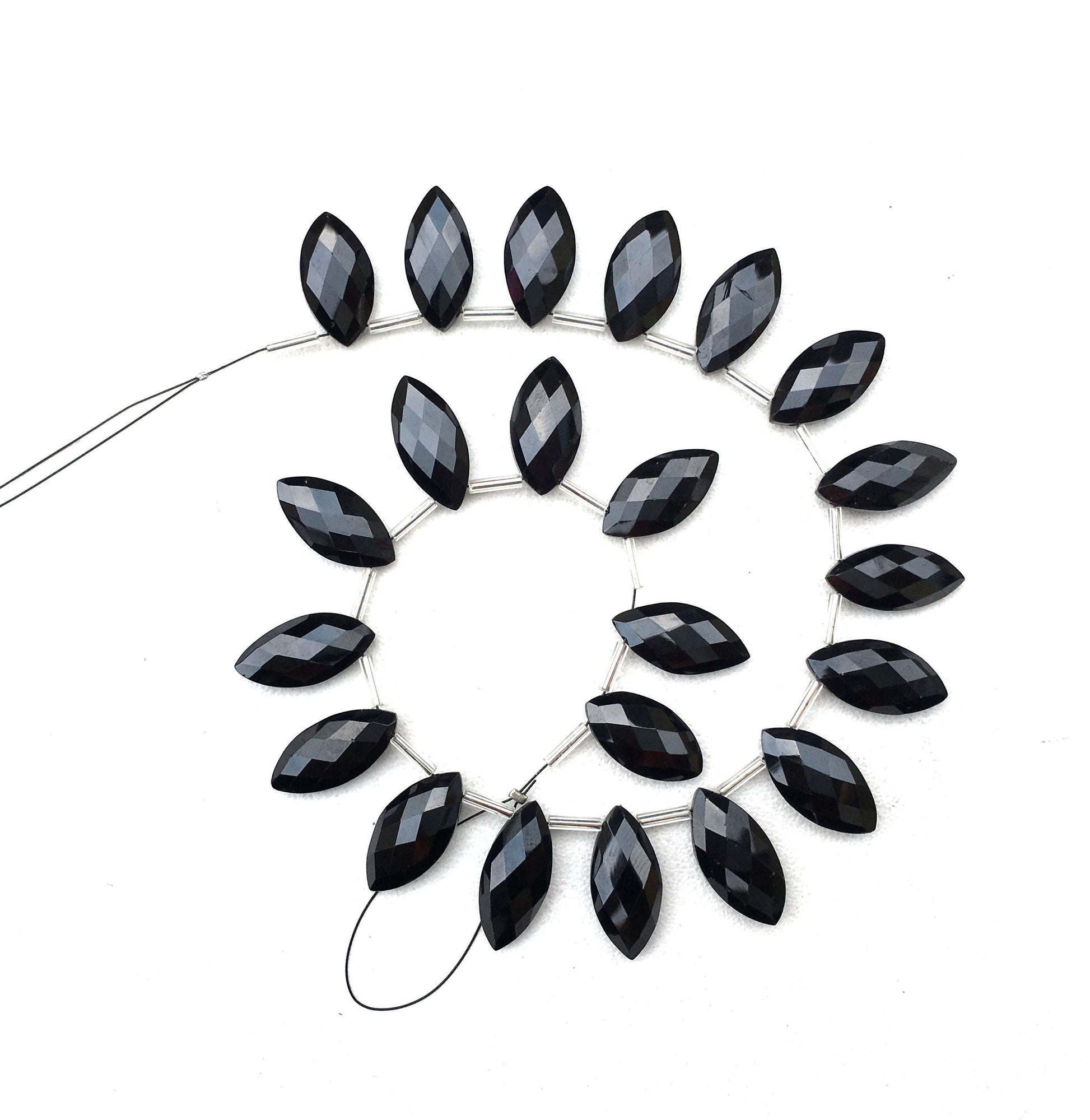 Natural Black Spinel Gemstone, 22 Piece Faceted Marquise Shape Beads,Size 9x17-10x19 MM,Spinel Gemstone,Making Black Jewelry Wholesale Price