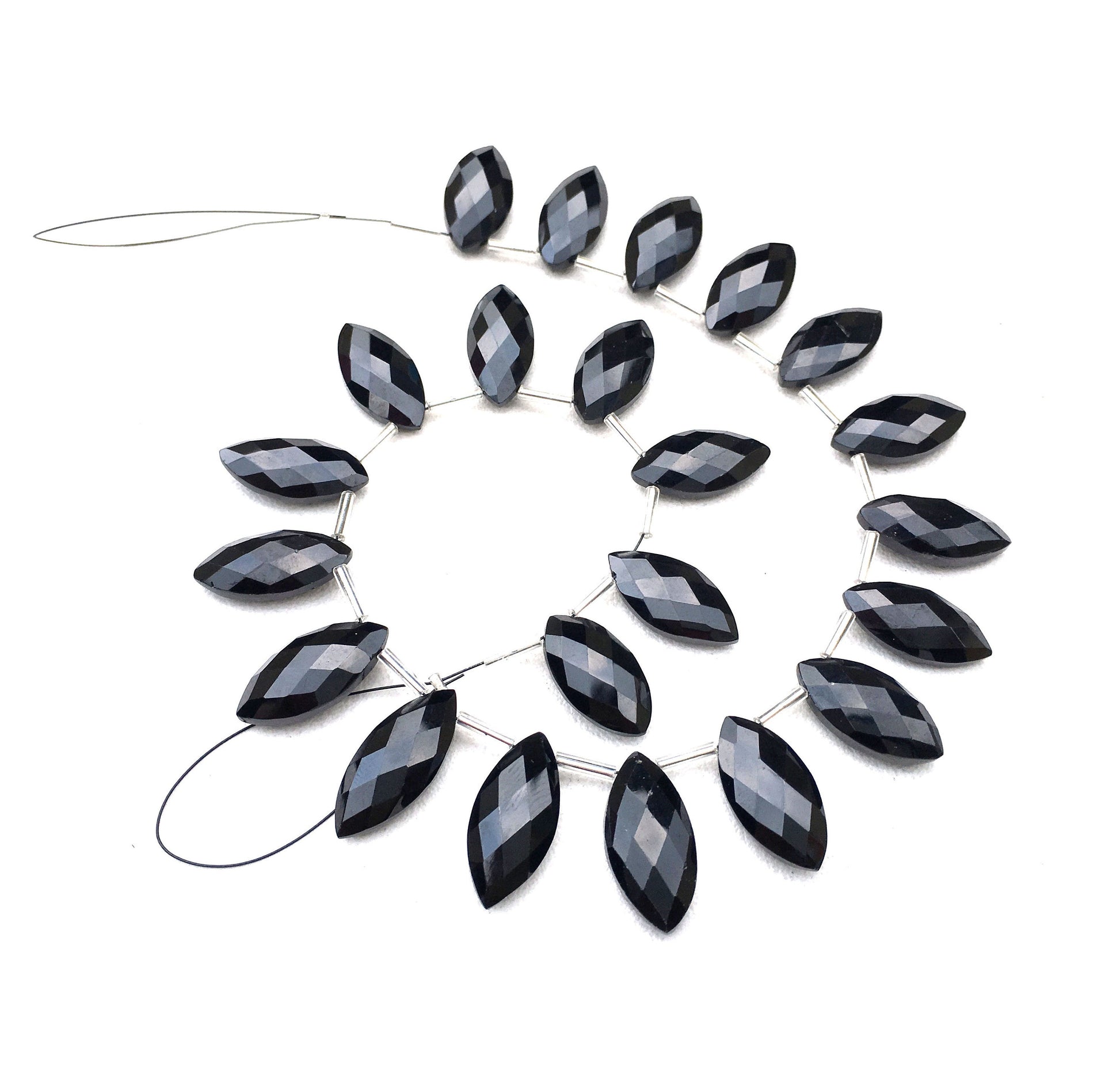 Natural Black Spinel Gemstone, 22 Piece Faceted Marquise Shape Beads,Size 9x17-10x19 MM,Spinel Gemstone,Making Black Jewelry Wholesale Price