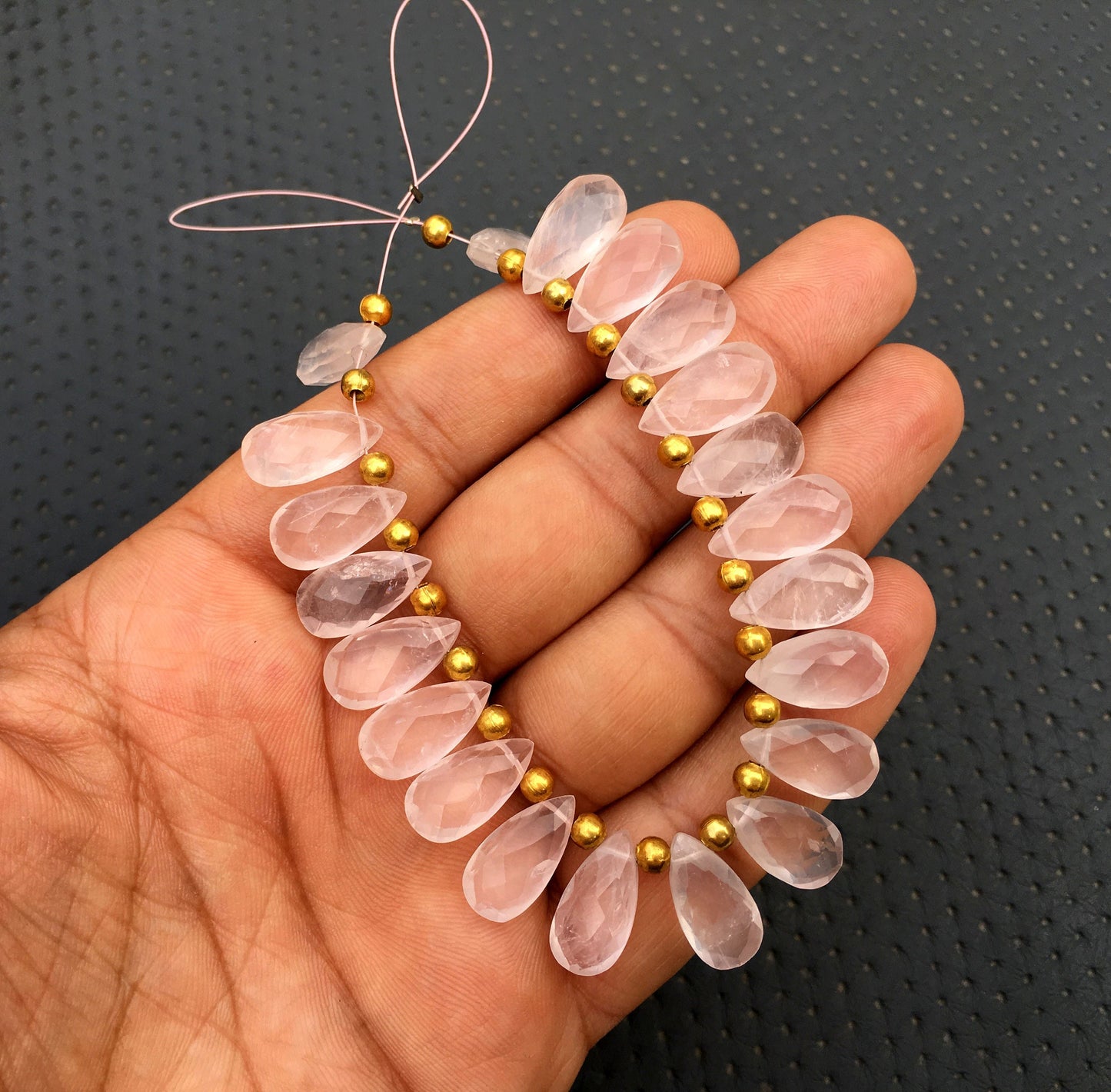 Pink Gemstone sale 1 Strand Natural Rose Quartz,21 Pieces Faceted Pear shape Beads,Size 8x16 MM Briolette Beads Making Jewelry Wholesale