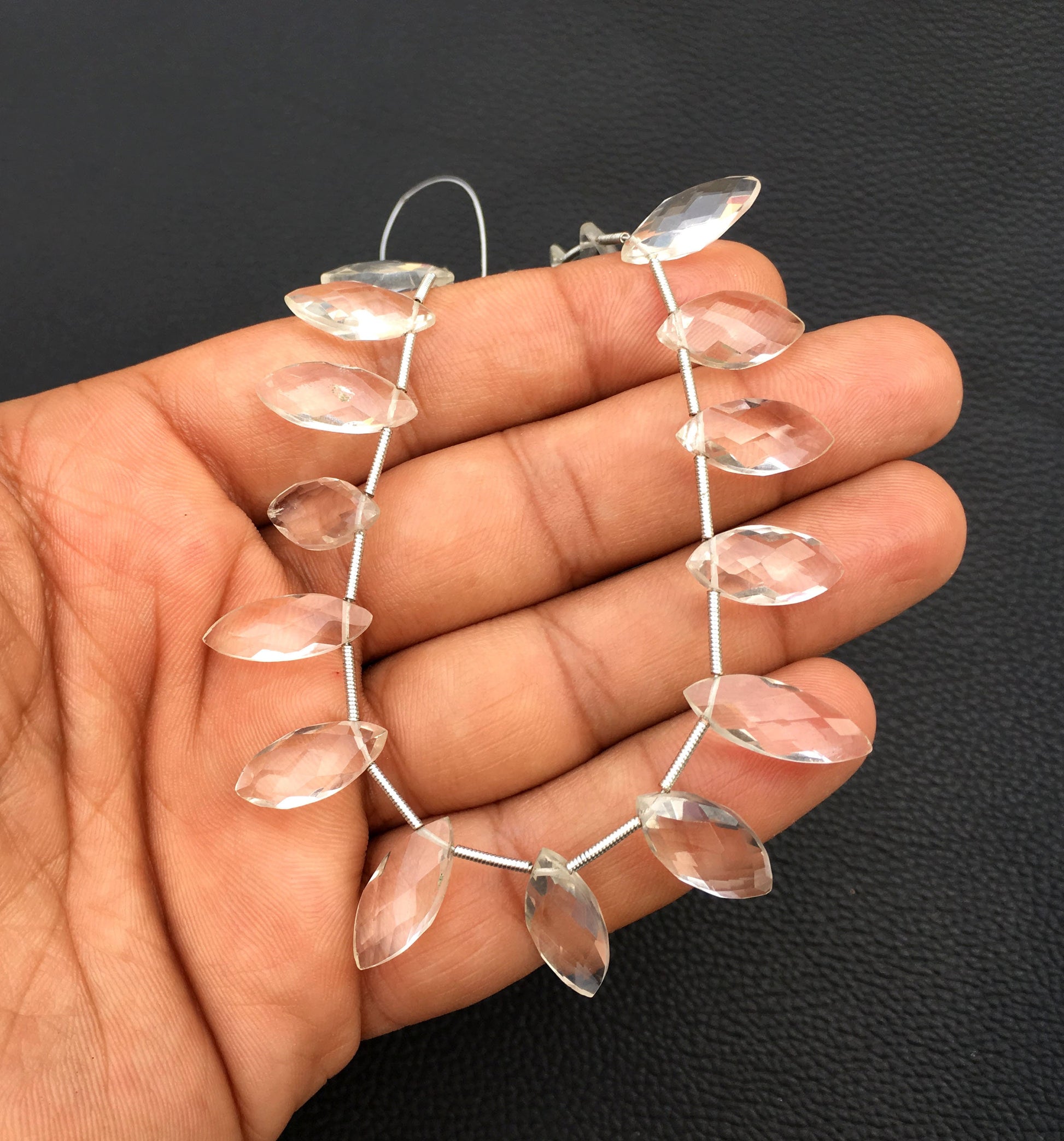 20 Pieces Natural Crystal Quartz Gemstone,Best quality Faceted Marquise Shape Bead,Size 6x15-7x19 MM Crystal Briolette Beads Wholesale Price