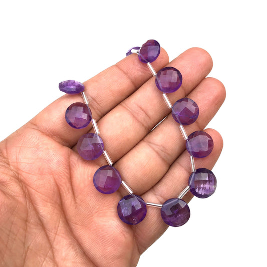 AAA Quality Natural Blue Amethyst Gemstone,21 Pieces Faceted Round/ Coin Shape Beads,Size 10-12 MM Making Birthstone Jewelry Wholesale Price