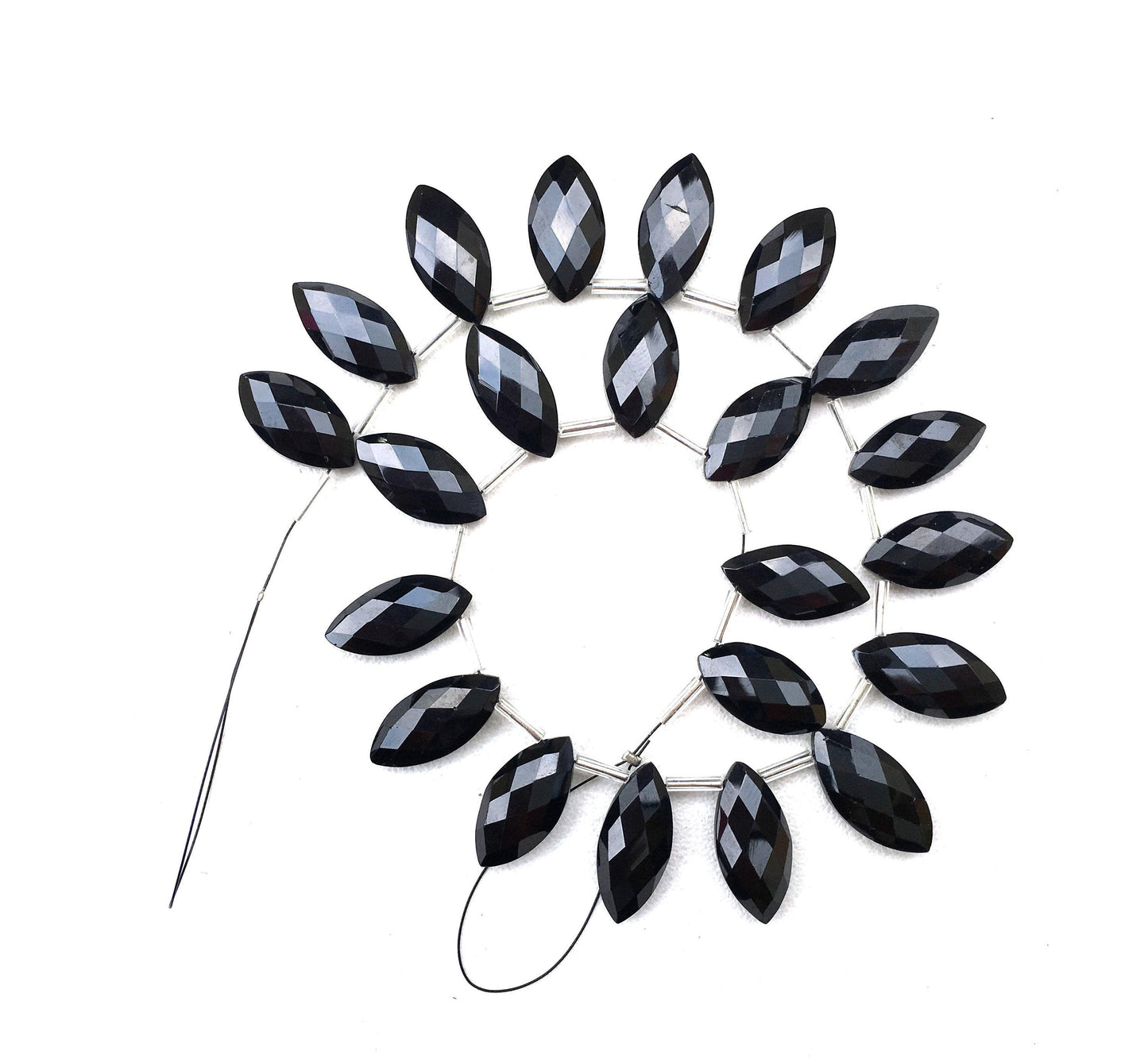 Natural Black Spinel Gemstone, 22 Piece Faceted Marquise Shape Beads,Size 9x17-10x19 MM,Spinel Gemstone,Making Black Jewelry Wholesale Price