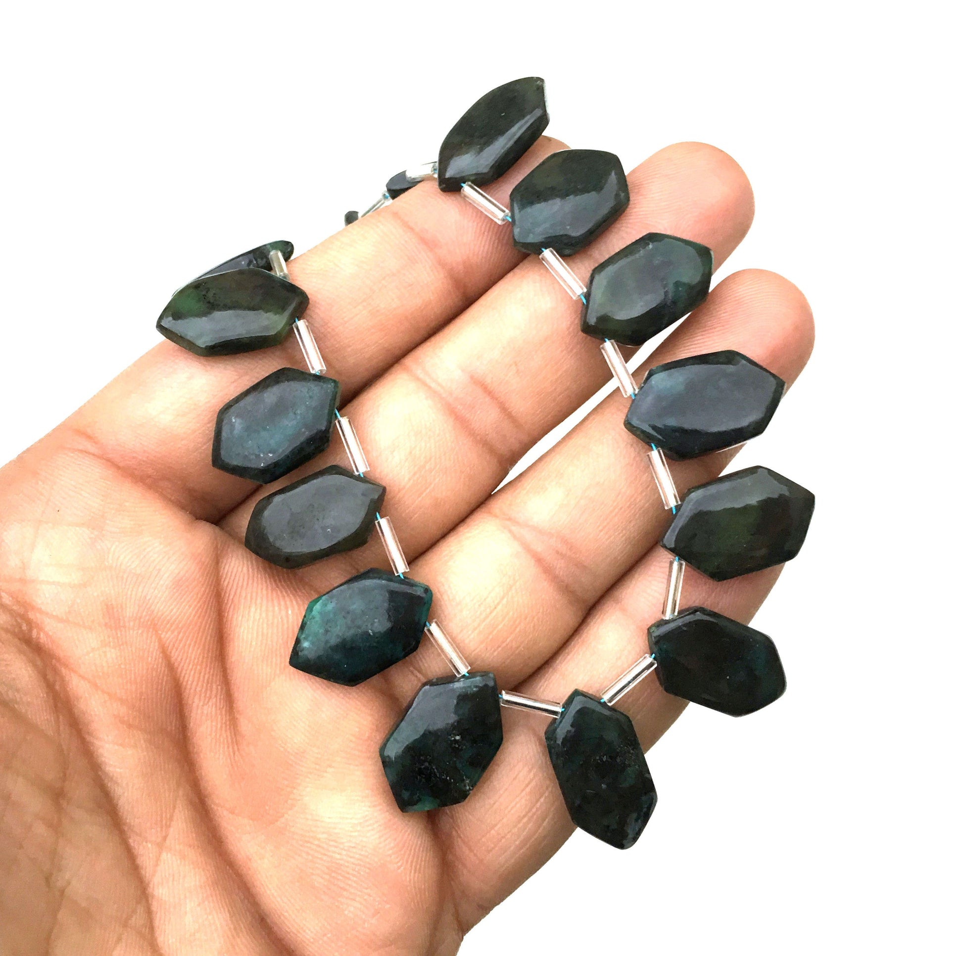 Natural Black Chrysocolla Gemstone,Smooth Hexagon shape Beads,Size 11x17-12x20 MM Briolette Beads, Making Jewelry Wholesale Price