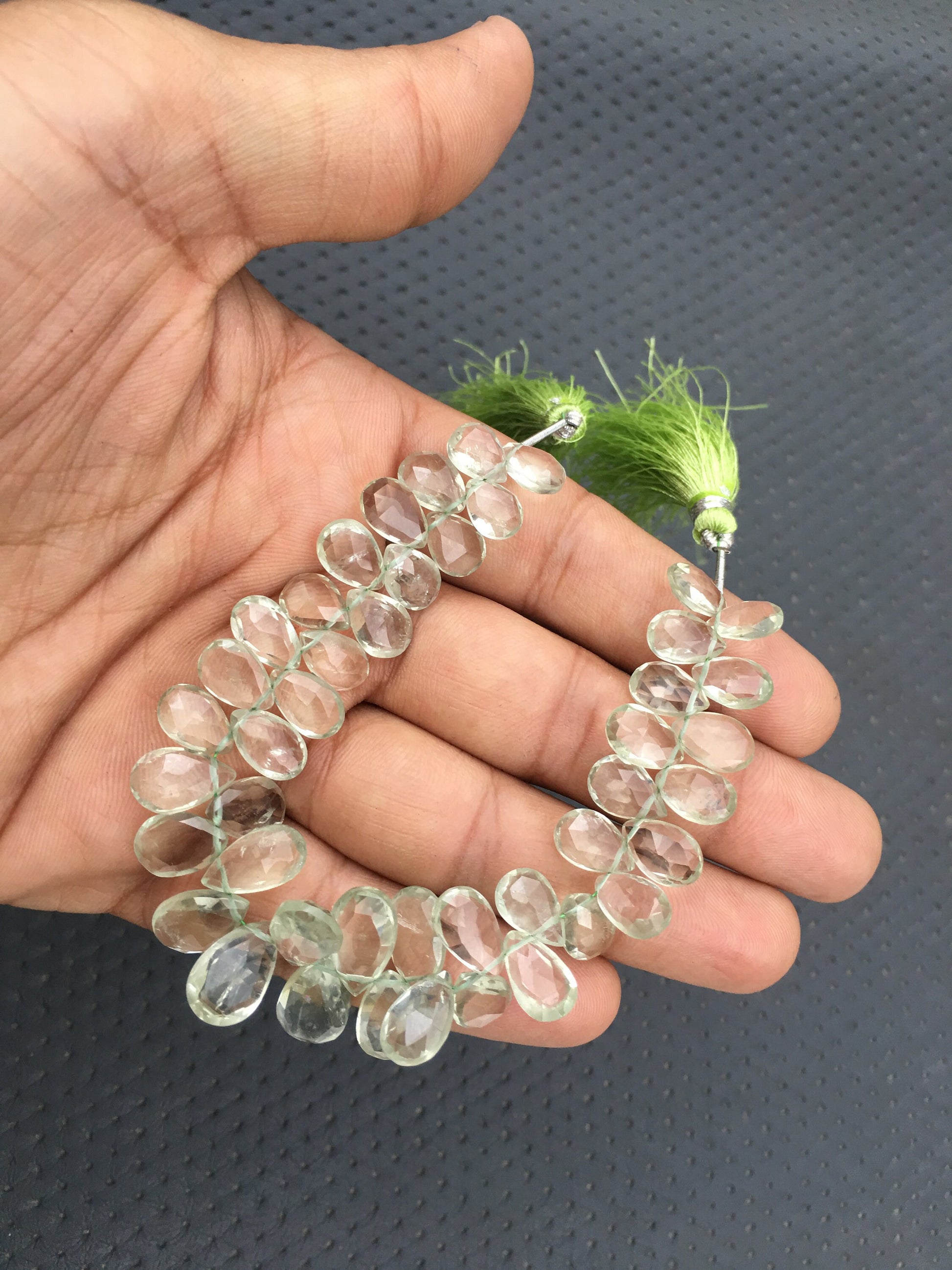 Spectacular Gemstone 7" Long Strand Natural Green Amethyst Gemstone,44 Pieces faceted Pear shape,Size 7x10-9x15 MM Briolette Beads Wholesale