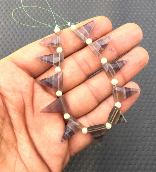 Best Quality 1 Strand Natural Fluorite Gemstone,11 Piece Faceted Triangle Shape Briolette Beads,Size 10x18-12x18 MM Making Jewelry Wholesale