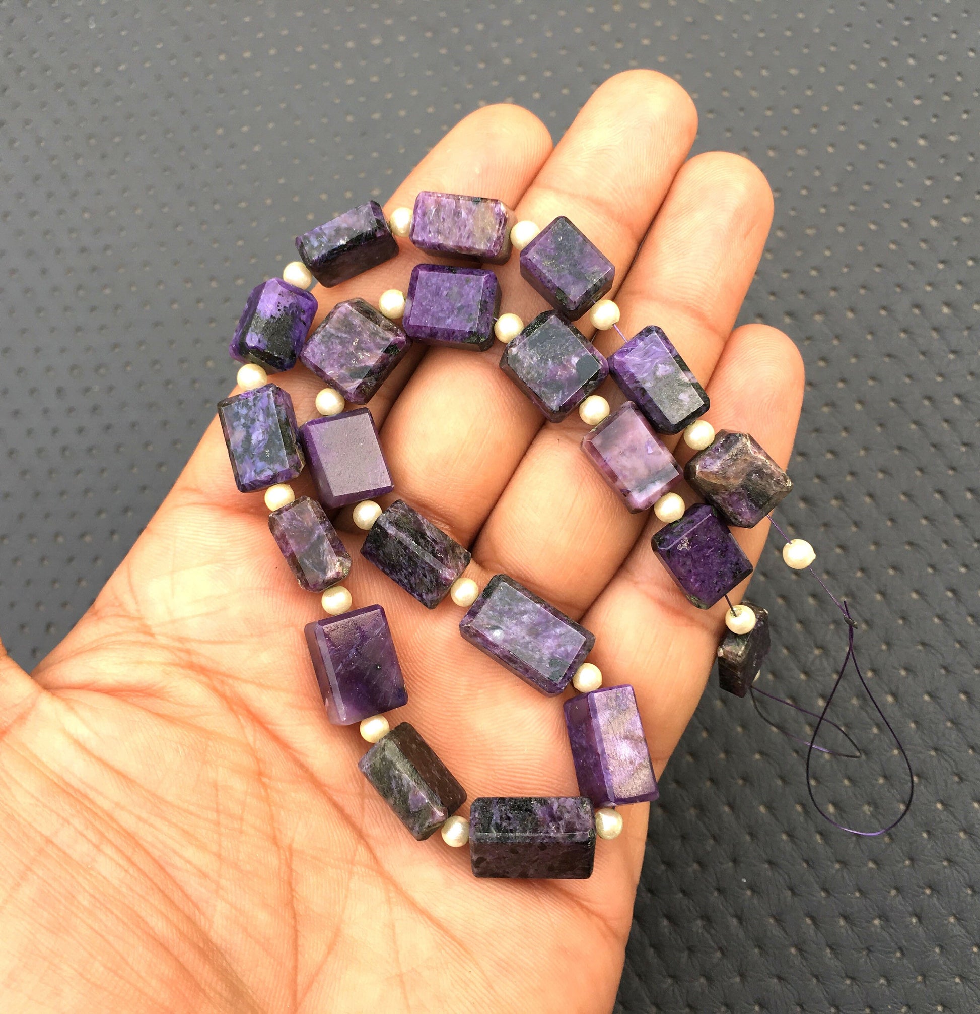 Unique 21 Pieces Natural Charoite Gemstone,1 Strand Faceted Rectangle Shape, Briolette Beads,Size 9x11-10x16 MM Making Jewelry Wholesale