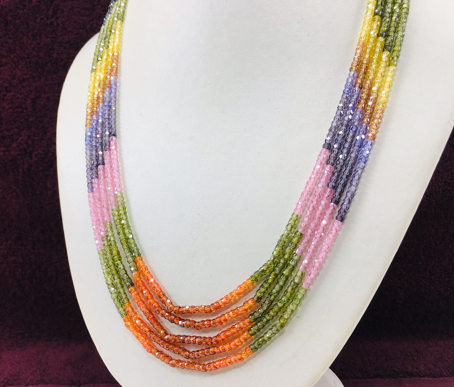 AAA Quality Multi Color Cubic Zircon Necklace, Micro Faceted Rondelle Beads,Size 3 MM Zircon Jewelry,Colorful CZ Necklace,Wholesale Price