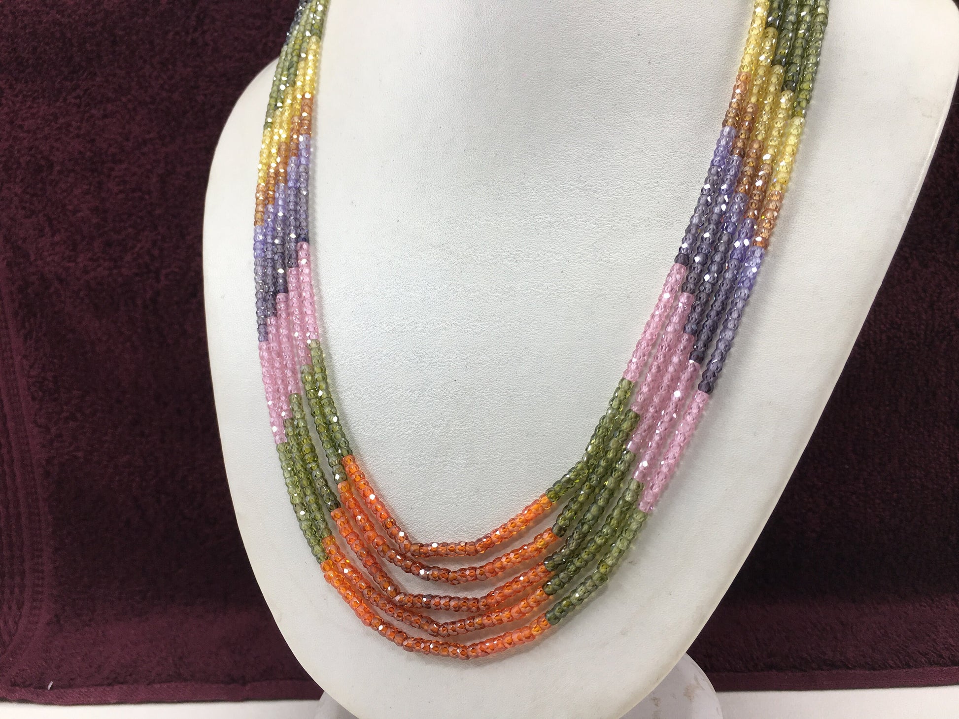 AAA Quality Multi Color Cubic Zircon Necklace, Micro Faceted Rondelle Beads,Size 3 MM Zircon Jewelry,Colorful CZ Necklace,Wholesale Price