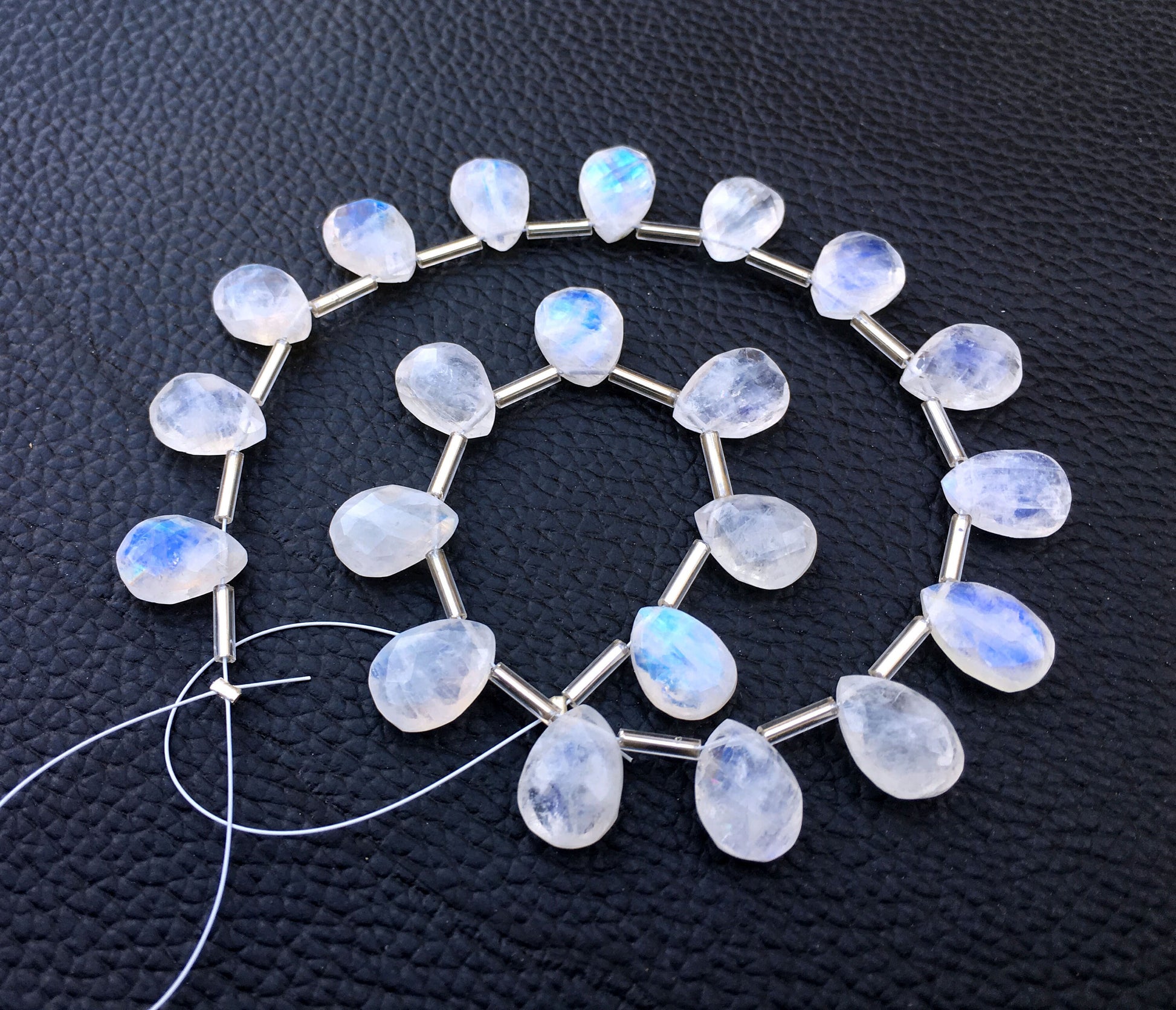 Iridescent 21 Pieces Natural Rainbow Moonstone,1 strand Faceted Pear Shape Blue Flashy Beads, Size 8x11-8.5x12 MM Making Jewelry Wholesale