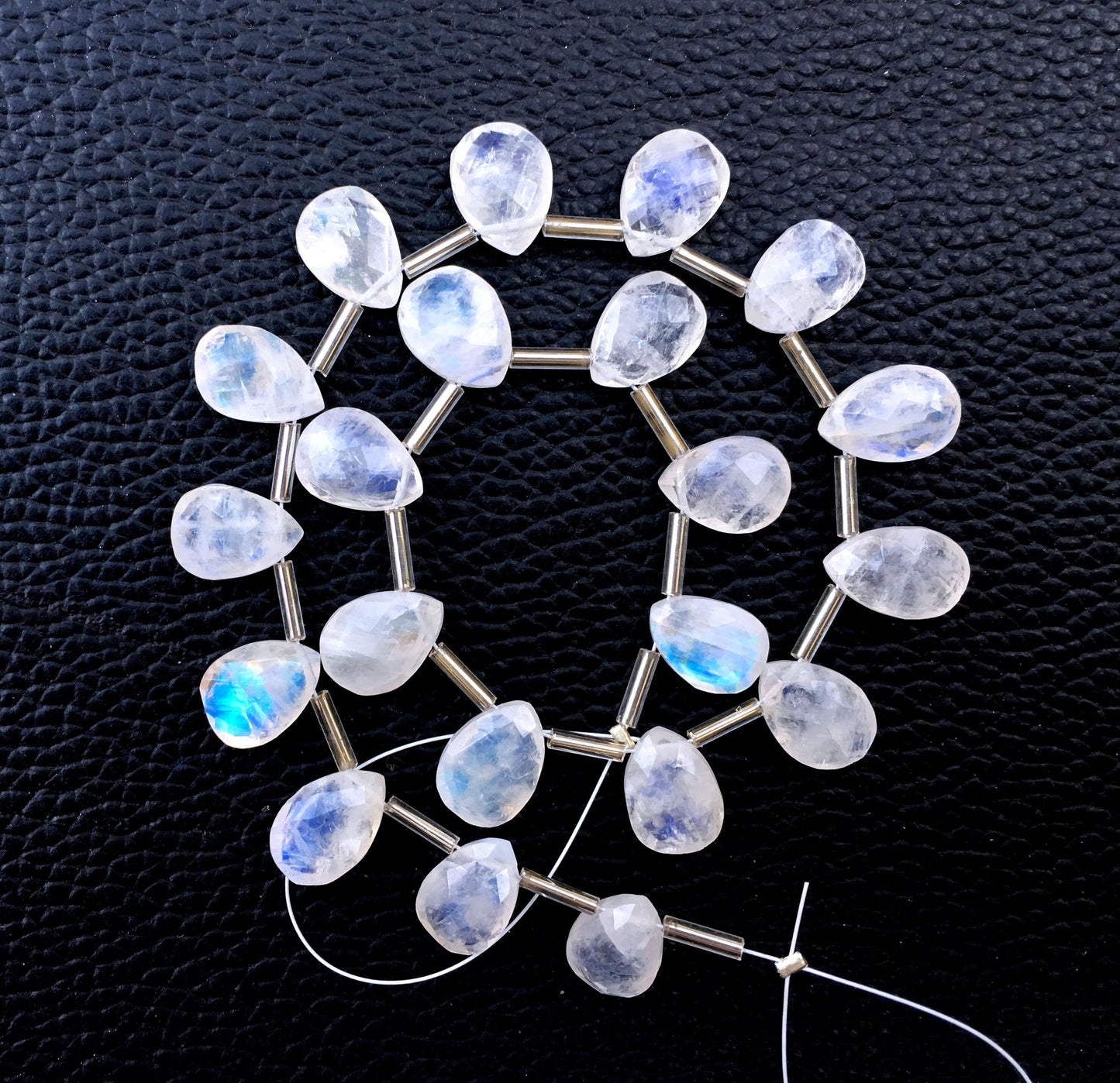 Iridescent 21 Pieces Natural Rainbow Moonstone,1 strand Faceted Pear Shape Blue Flashy Beads, Size 8x11-8.5x12 MM Making Jewelry Wholesale