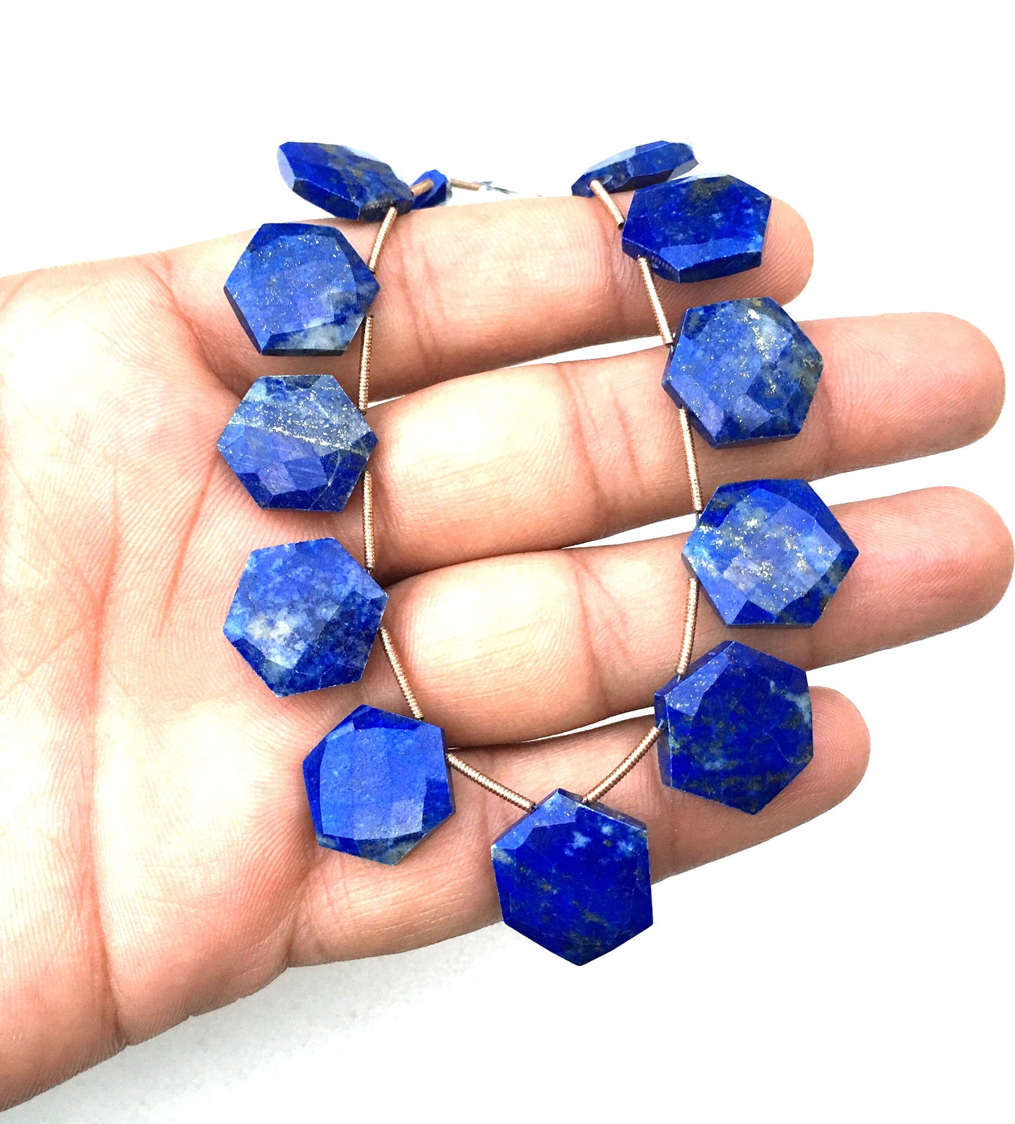 Natural Lapis Lazuli Gemstone,1 Strand Faceted Hexagon shape,13 Pieces Size 14-15 MM Briolette Beads, Making Blue Jewelry Wholesale Price