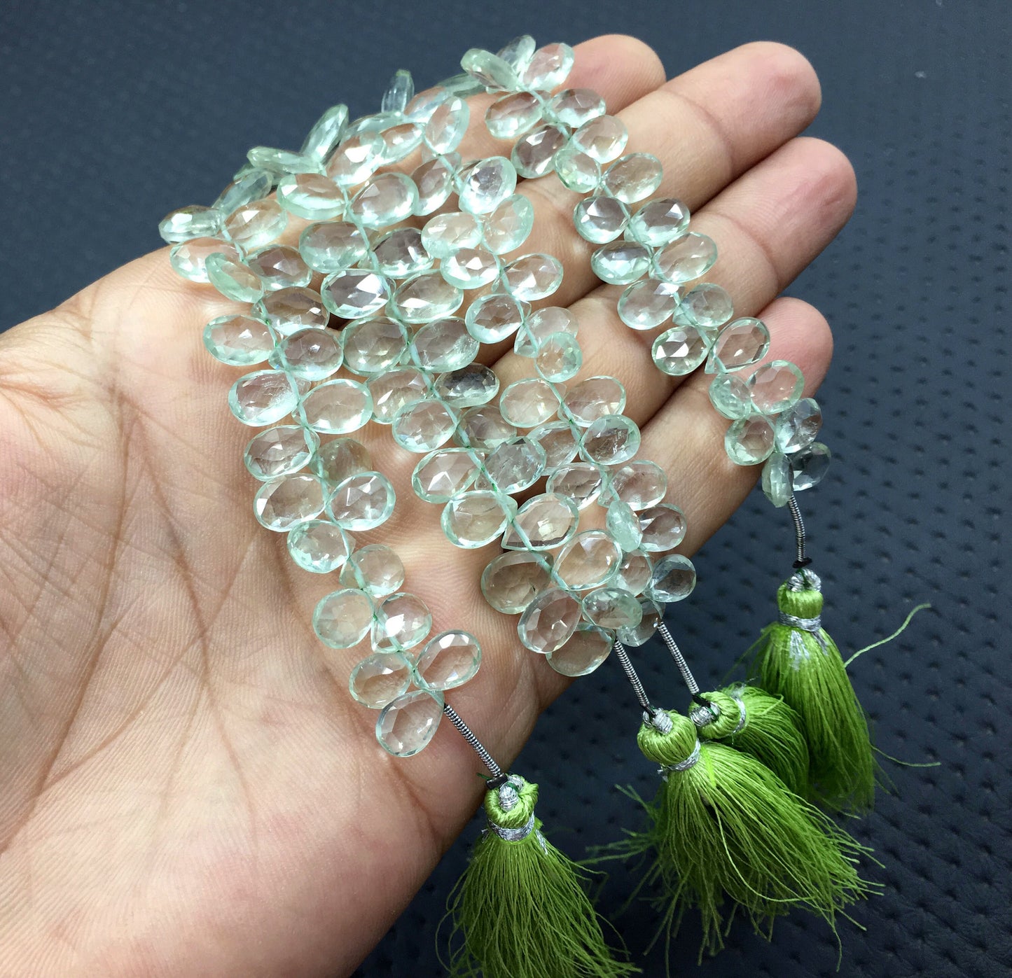 Genuine Quality 48 Piece 1 Strand Natural Green Amethyst Faceted Pear Shape Gemstone,Size 5x8-6x10 MM Briolette Beads Making Jewelry