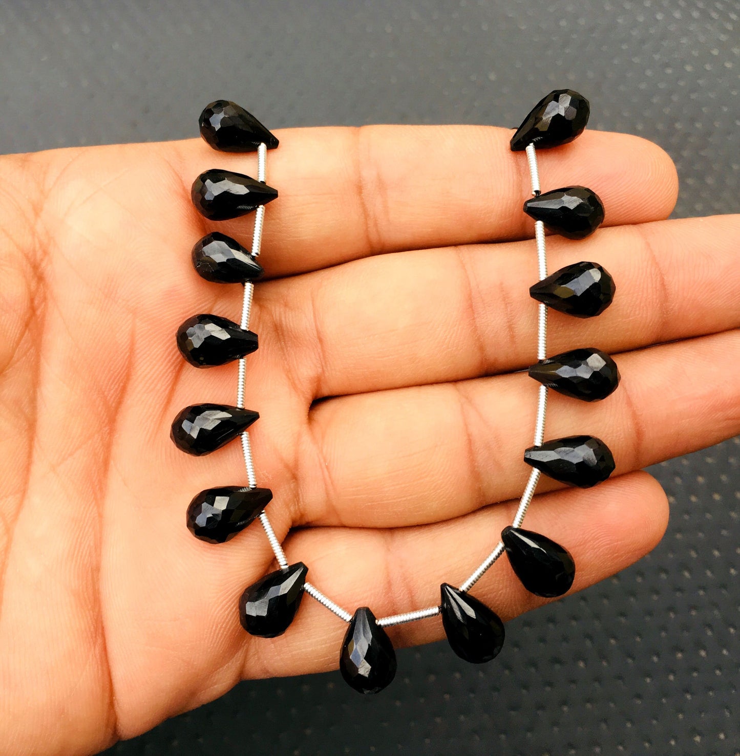 Super Sparkly 22 Pieces Natural Black Spinel Gemstone, 1 Strand Faceted Teardrop Shape Beads, Size 6x11-7x13 MM Making Jewelry wholesale