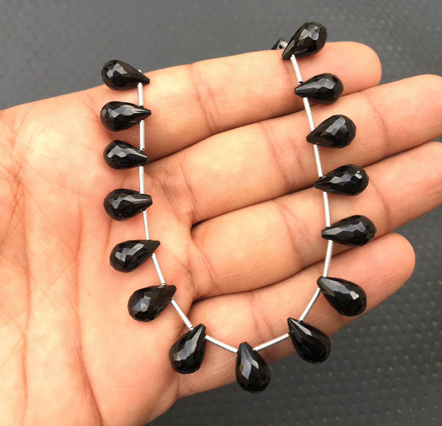 Super Sparkly 22 Pieces Natural Black Spinel Gemstone, 1 Strand Faceted Teardrop Shape Beads, Size 6x11-7x13 MM Making Jewelry wholesale