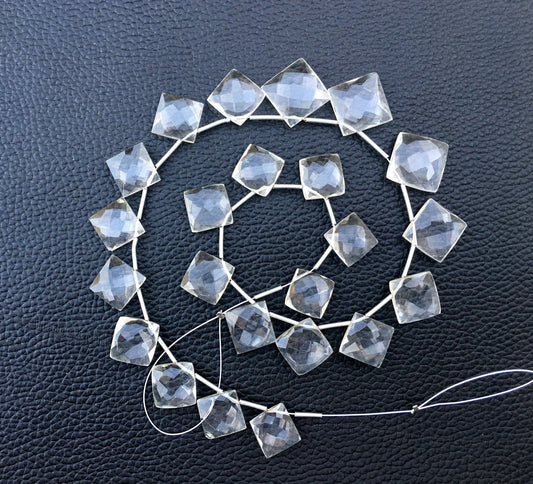 Awesome quality 1 Strand Natural Crystal Quartz Gemstone,23 Pieces Faceted Square Shape Beads, Size 11-15 MM Making Jewelry Wholesale Price