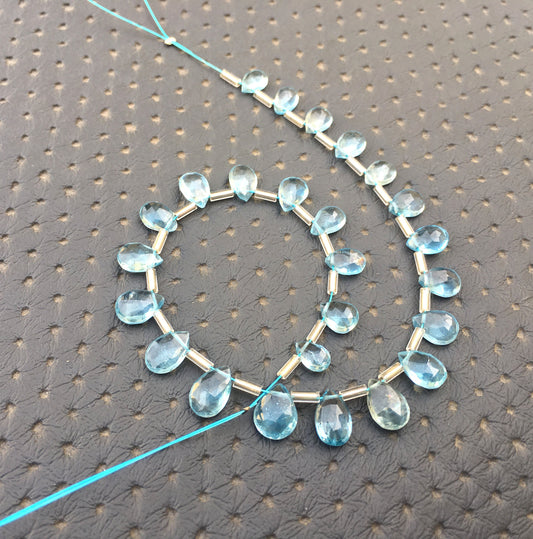 Super Fine Quality Natural Blue Topaz Gemstone,23 Pieces Faceted Pear,Size 5x6-7x9 MM Beads,December Birthstone Making Jewelry Wholesale