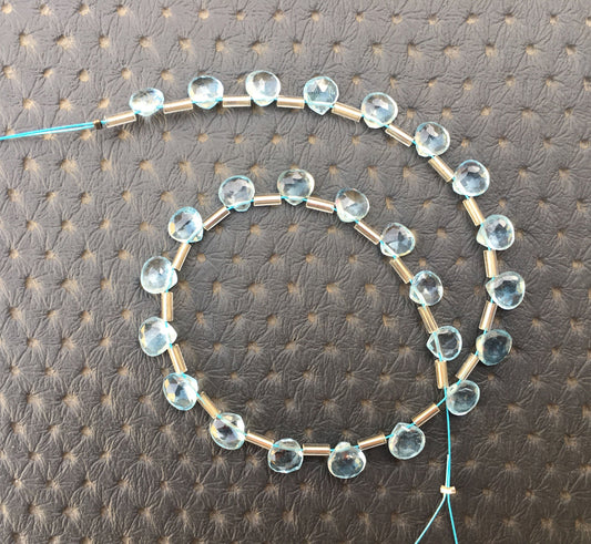 Handmade Everyday Casual Delicate December Birthstone Natural Blue Topaz Gemstone,25 Pieces Faceted Heart Shape Beads, Size 5-6 MM Wholesale