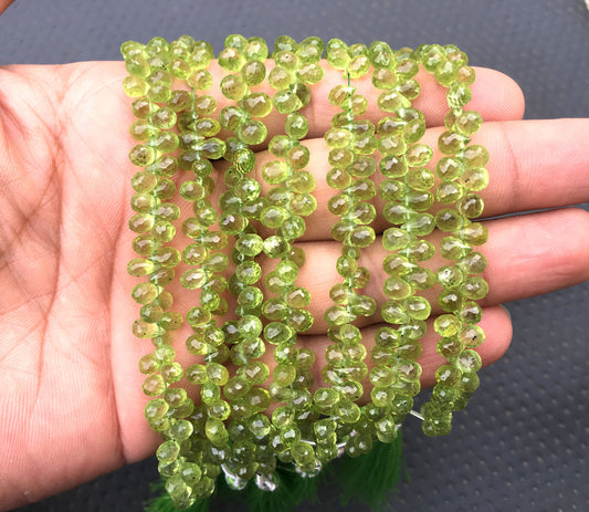 Rare Collection Natural Peridot Gemstone,6" Long Strand Faceted Teardrop Shape Beads,Size 4x6 MM Briolette Beads,August Birthstone Wholesale