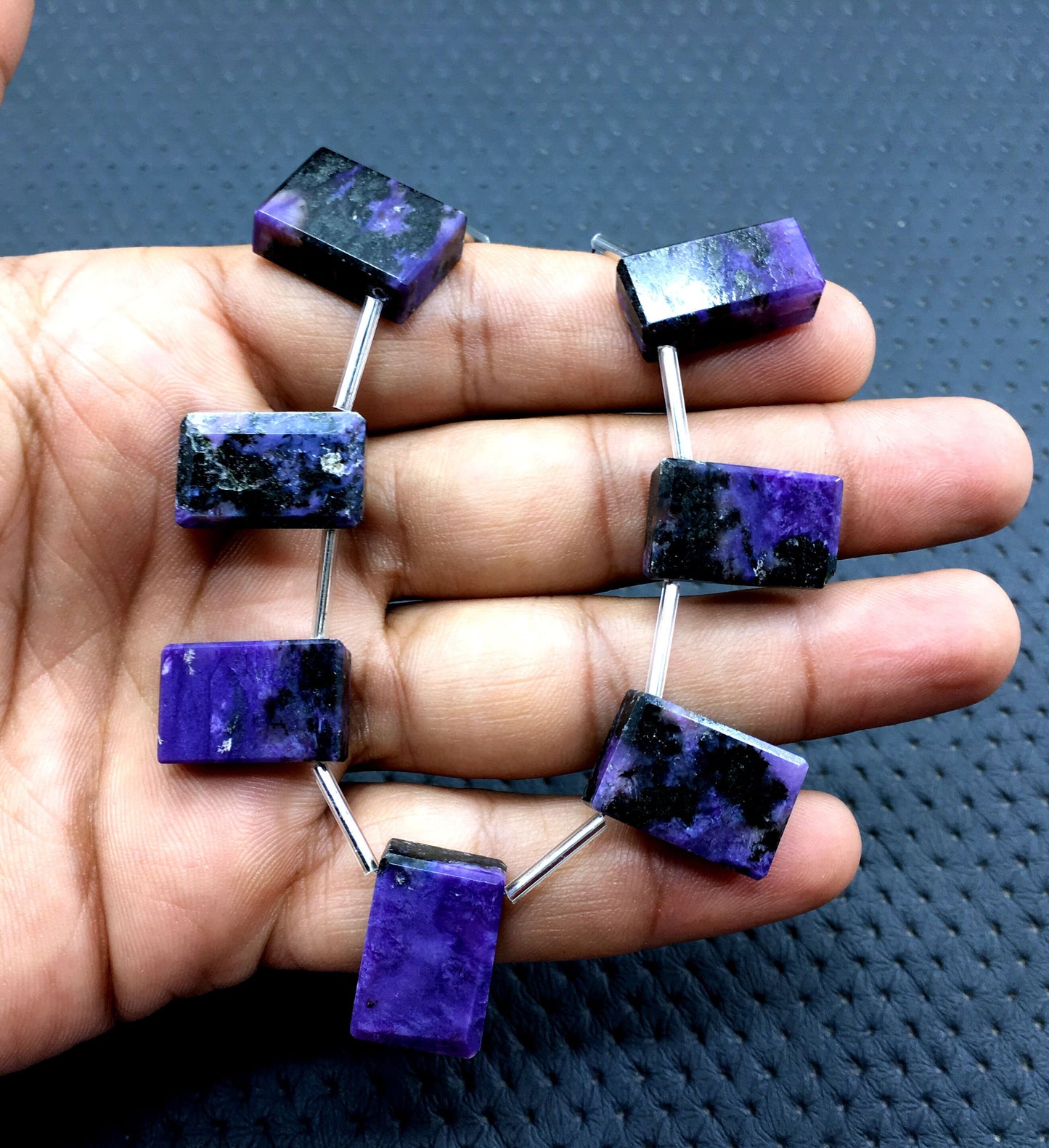 Infinity quality Natural Charoite Gemstone Smooth Rectangle Shape 8 Pieces Briolette Beads Size 10x19-13x19 MM Making Jewelry Wholesale