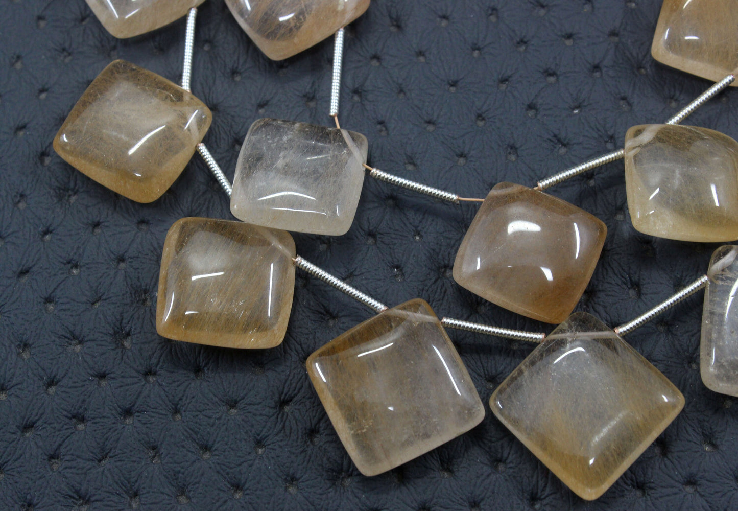 Coordinate Gems 1 Strand Nature Rutile Quartz Gemstone Square Shape 19 Pieces Smooth Briolette Beads Size 13-19 MM Making Jewelry Wholesale