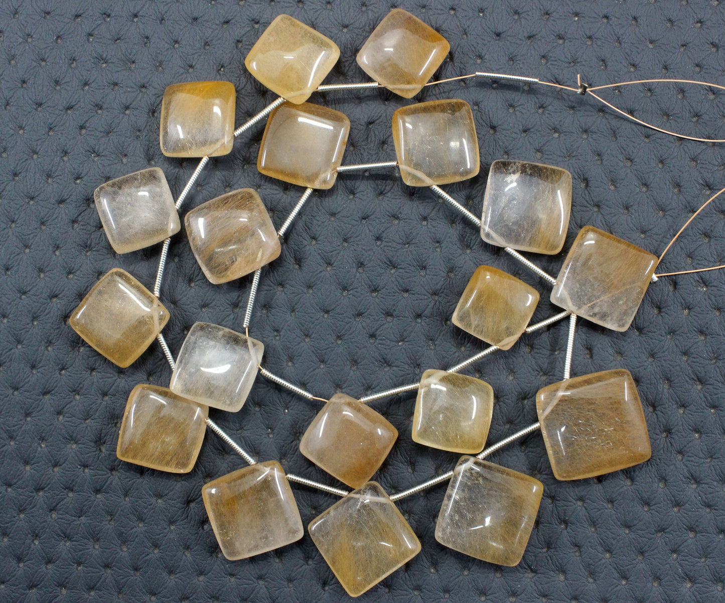 Coordinate Gems 1 Strand Nature Rutile Quartz Gemstone Square Shape 19 Pieces Smooth Briolette Beads Size 13-19 MM Making Jewelry Wholesale