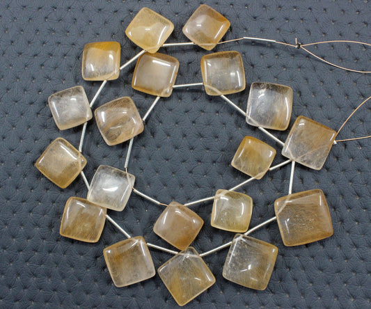 Coordinate Gems 1 Strand Nature Rutile Quartz Gemstone Square Shape 19 Pieces Smooth Briolette Beads Size 13-19 MM Making Jewelry Wholesale