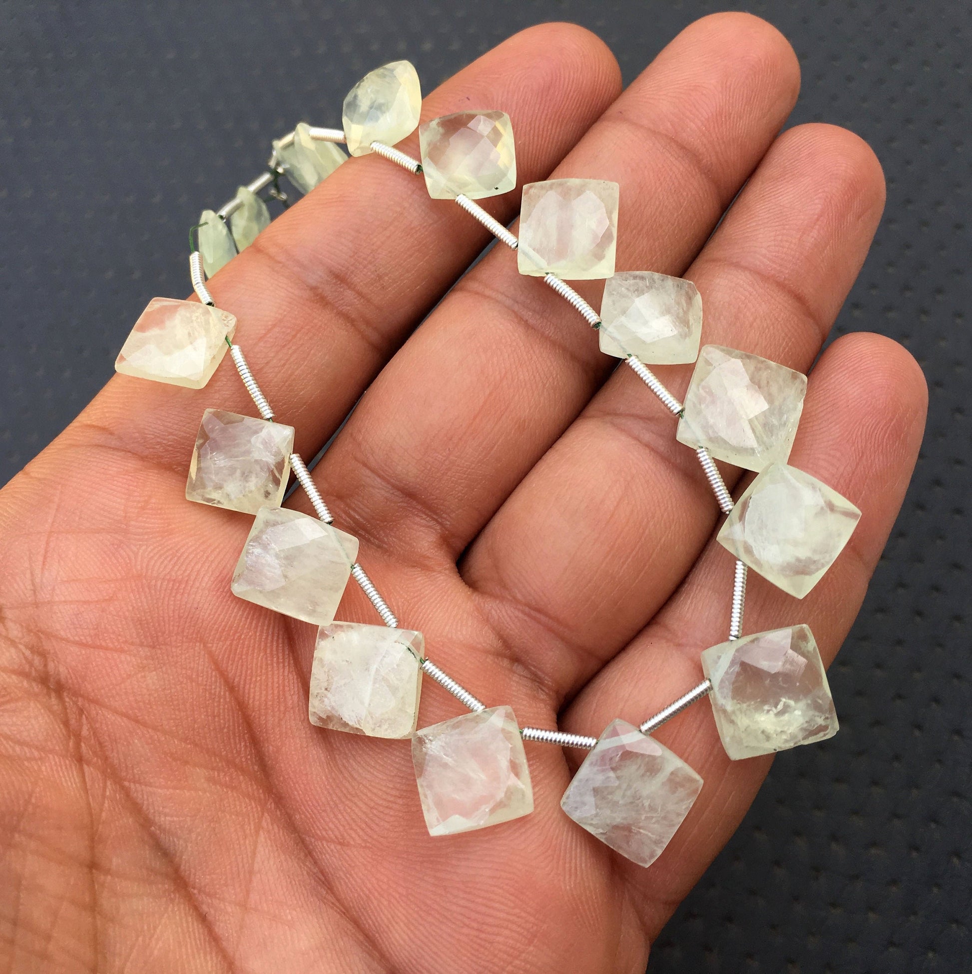 Evergreen sale Natural Prehnite Gemstone,17 Pieces Faceted Square Shape Beads,Size 8-11 MM Briolette Beads Making Jewelry Wholesale Price