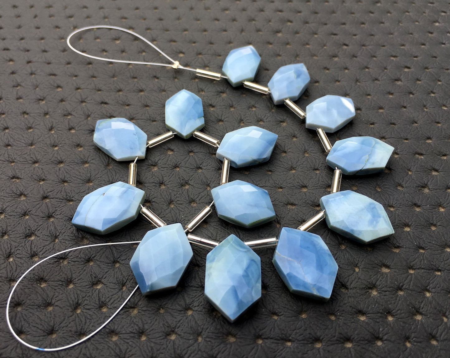 October Birthstone Sale Unique 13 Pieces Faceted Fancy Shape Beads,Natural Blue Opal Gemstone,Size 9x15-11x18 MM Briolette Beads Wholesale