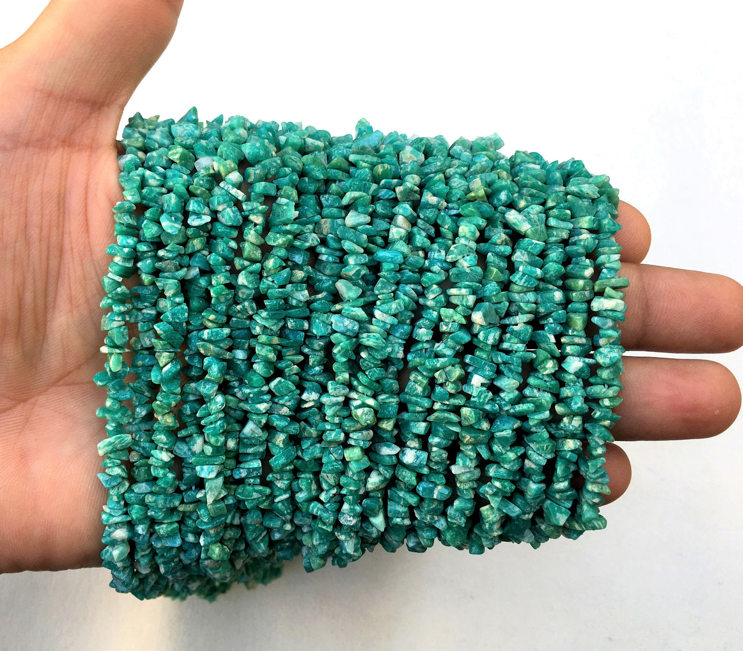 16 Inch Long 1 Strand Natural Amazonite Gemstone,Smooth Uncut Chips,Size 4-5 MM Genuine Quality Amazonite Chips,Amazonite Beads Pebble Chips