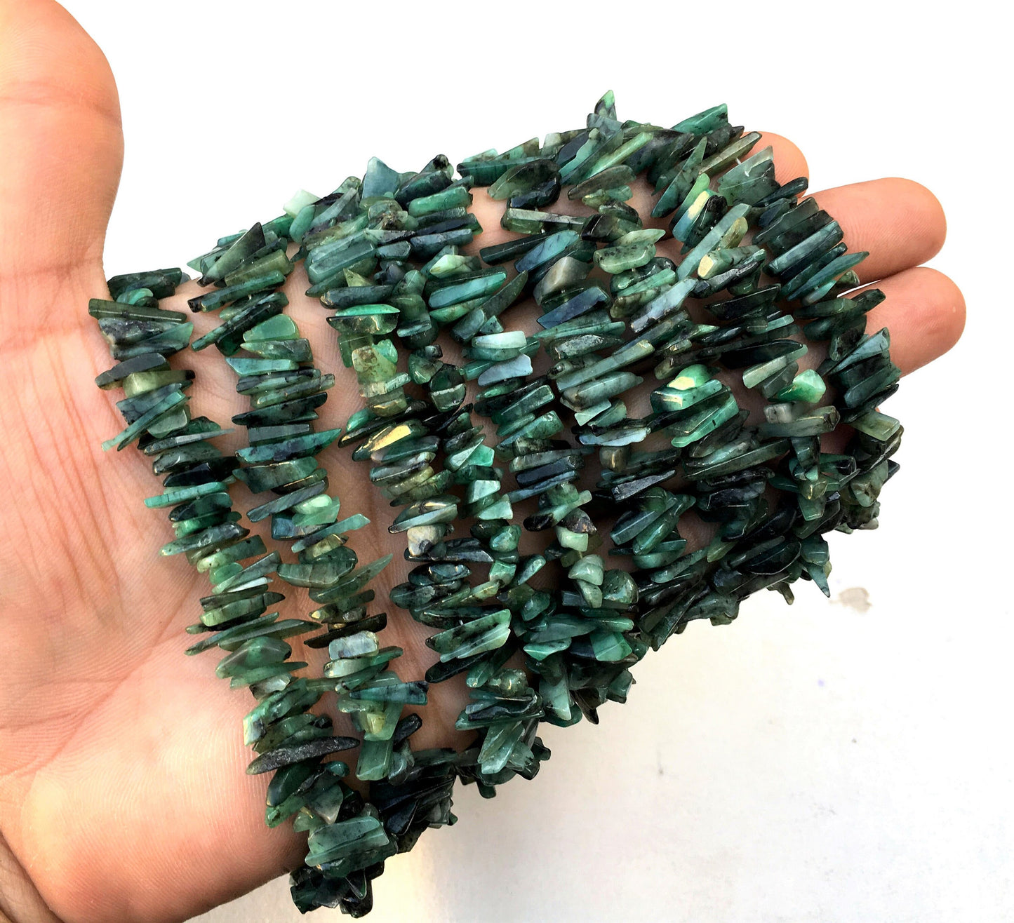 Natural Green Emerald Gemstone,Smooth Uncut Chips,16 Inch Long Strand May Birthstone Chips,Size 10-13 MM Emerald Chips,Making Jewelry