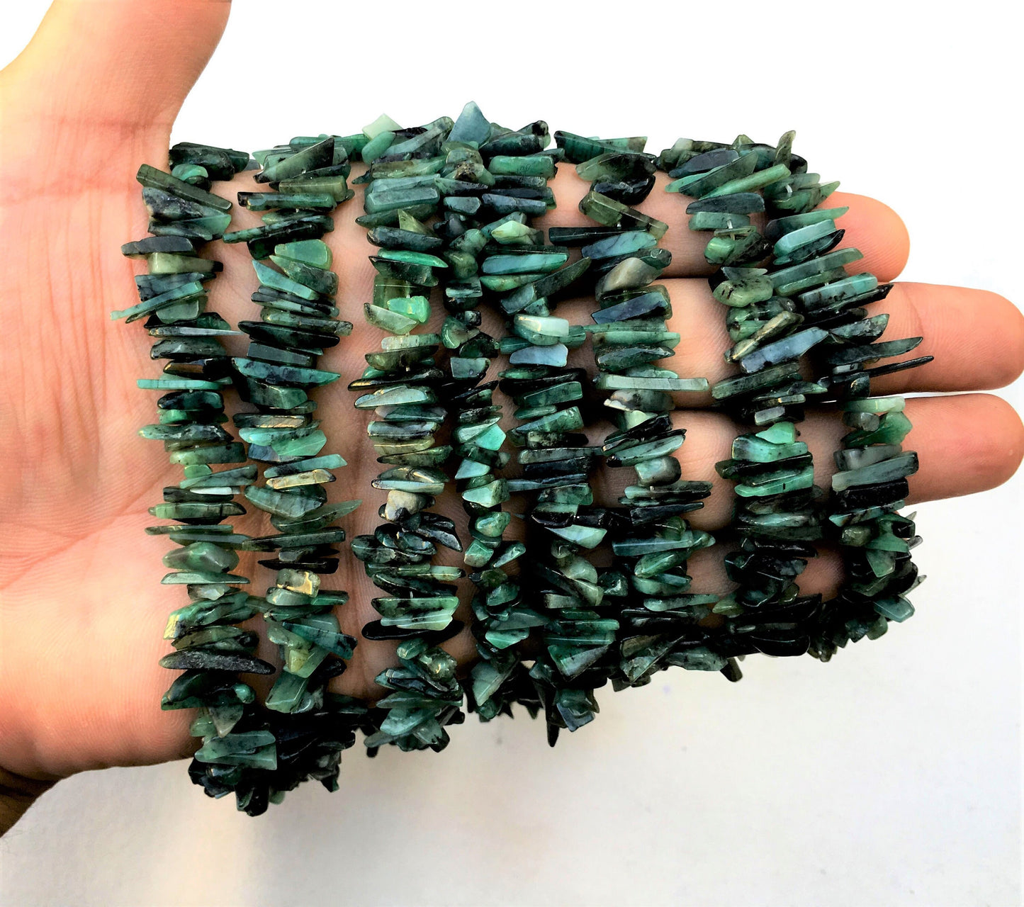 Natural Green Emerald Gemstone,Smooth Uncut Chips,16 Inch Long Strand May Birthstone Chips,Size 10-13 MM Emerald Chips,Making Jewelry