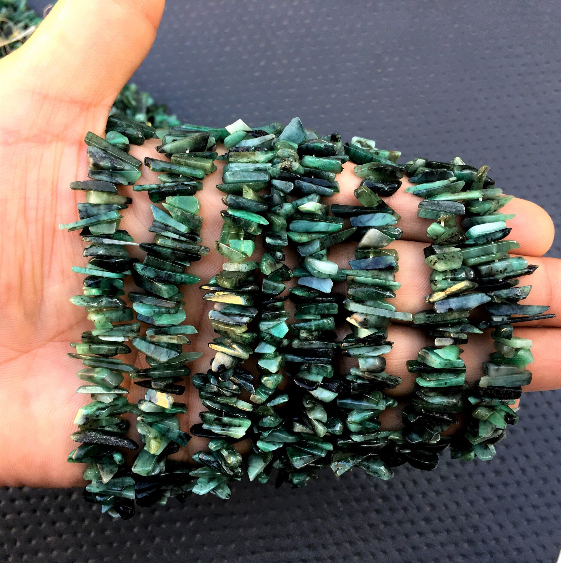 Natural Green Emerald Gemstone,Smooth Uncut Chips,16 Inch Long Strand May Birthstone Chips,Size 10-13 MM Emerald Chips,Making Jewelry