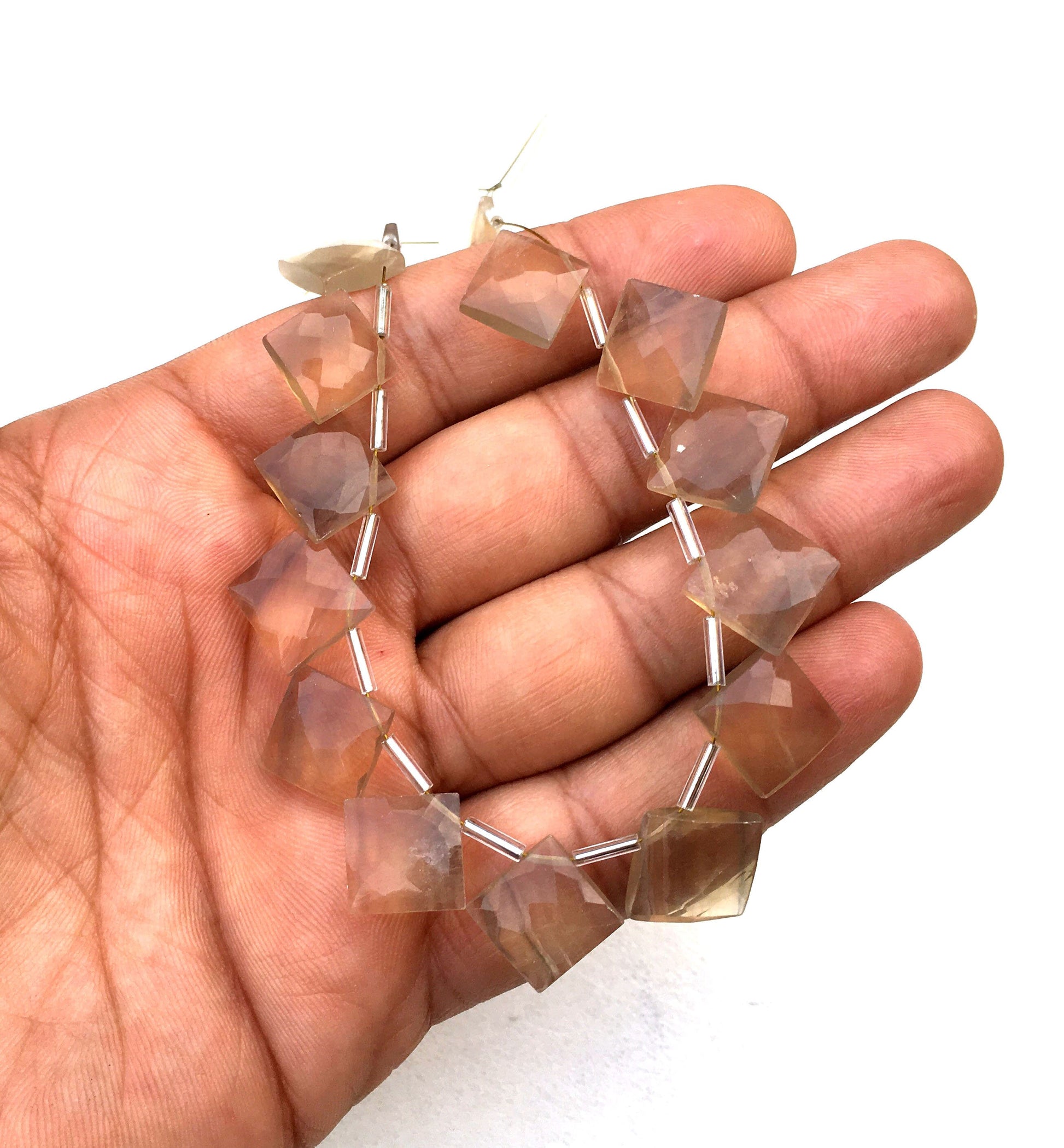 AAA Quality 1 Strand Natural Fluorite Gemstone,Square Shape Briolette Beads,Size 10-13 MM,Faceted Fluorite Beads,13 Pieces,Wholesale Price