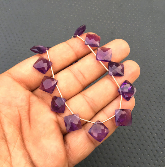 21 Pieces Natural Blue Amethyst Gemstone,Faceted Square Shape,Size 11-13 MM Briolette Beads,Making Jewelry February Birthstone Wholesale