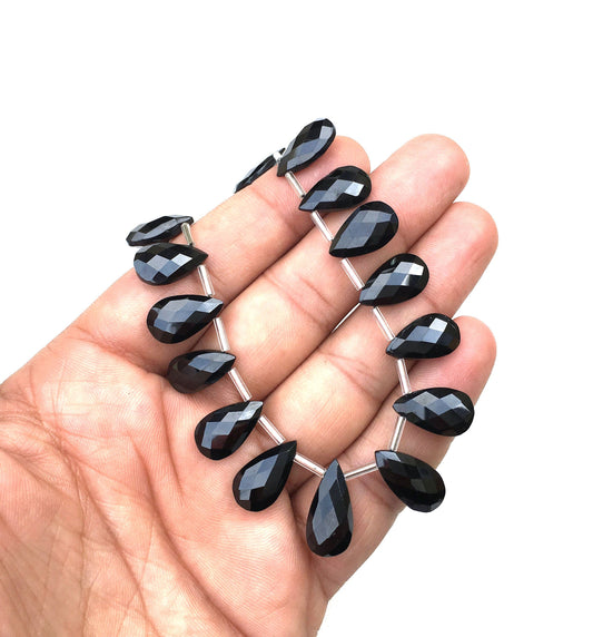 20 Pieces Natural Black Spinel Gemstone, Faceted Pear Shape, Size 8x15-9x19 MM AAA Quality Briolette Beads Making Jewelry Wholesale Price