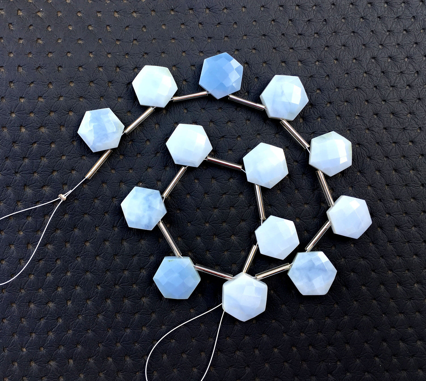 13 Pieces Natural Blue Opal Gemstone,Faceted Hexagon Shape Beads,Size 13-16 MM Peruvian Blue Opal,October Birthstone Denim Shaded Blue Opal